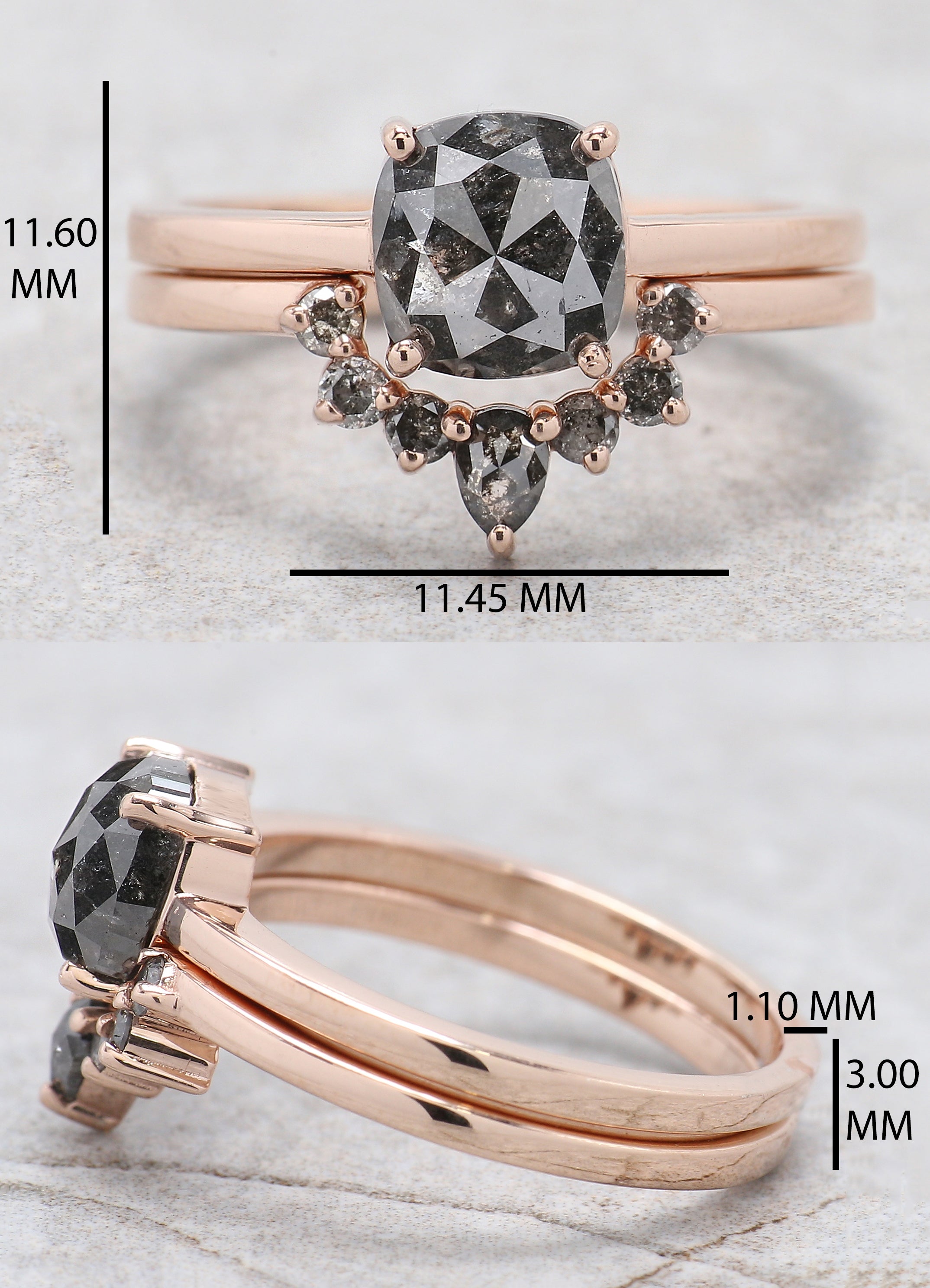 Cushion Cut Salt And Pepper Diamond Ring 1.74 Ct 6.95 MM Cushion Diamond Ring 14K Solid Rose Gold Silver Engagement Ring Gift For Her QL461