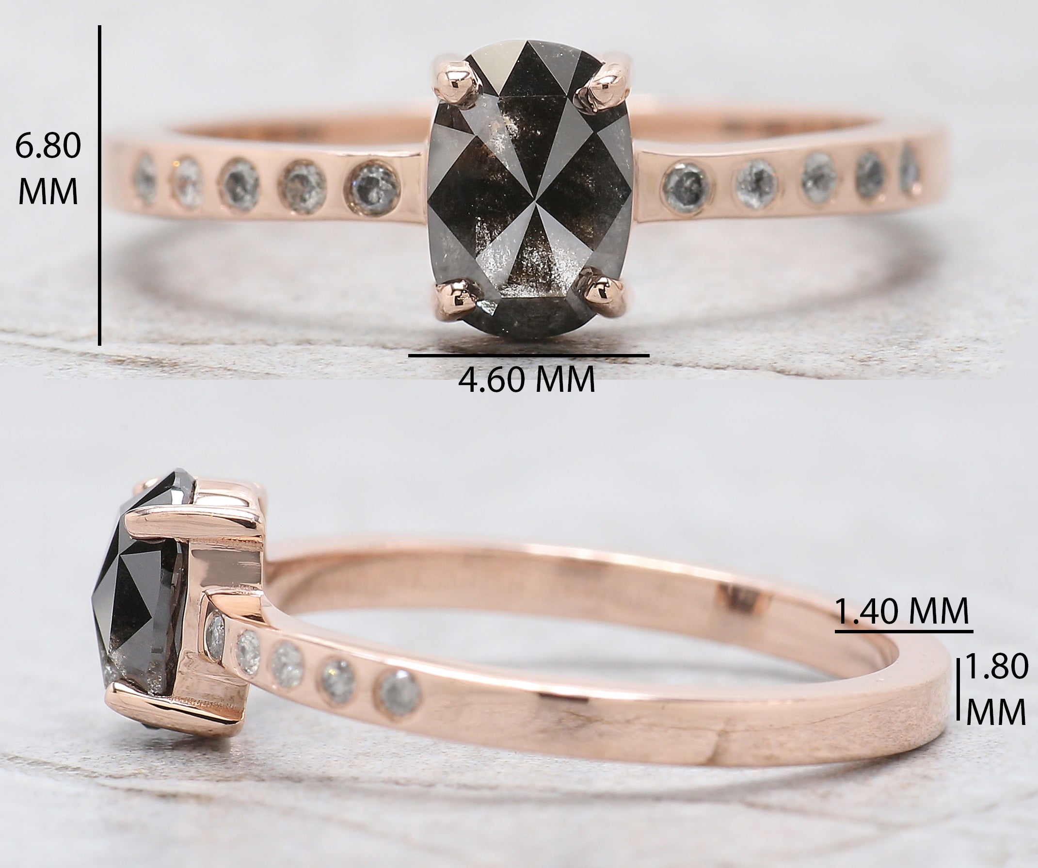 Oval Cut Salt And Pepper Diamond Ring 0.82 Ct 6.70 MM Oval Diamond Ring 14K Solid Rose Gold Silver Oval Engagement Ring Gift For Her QK1066