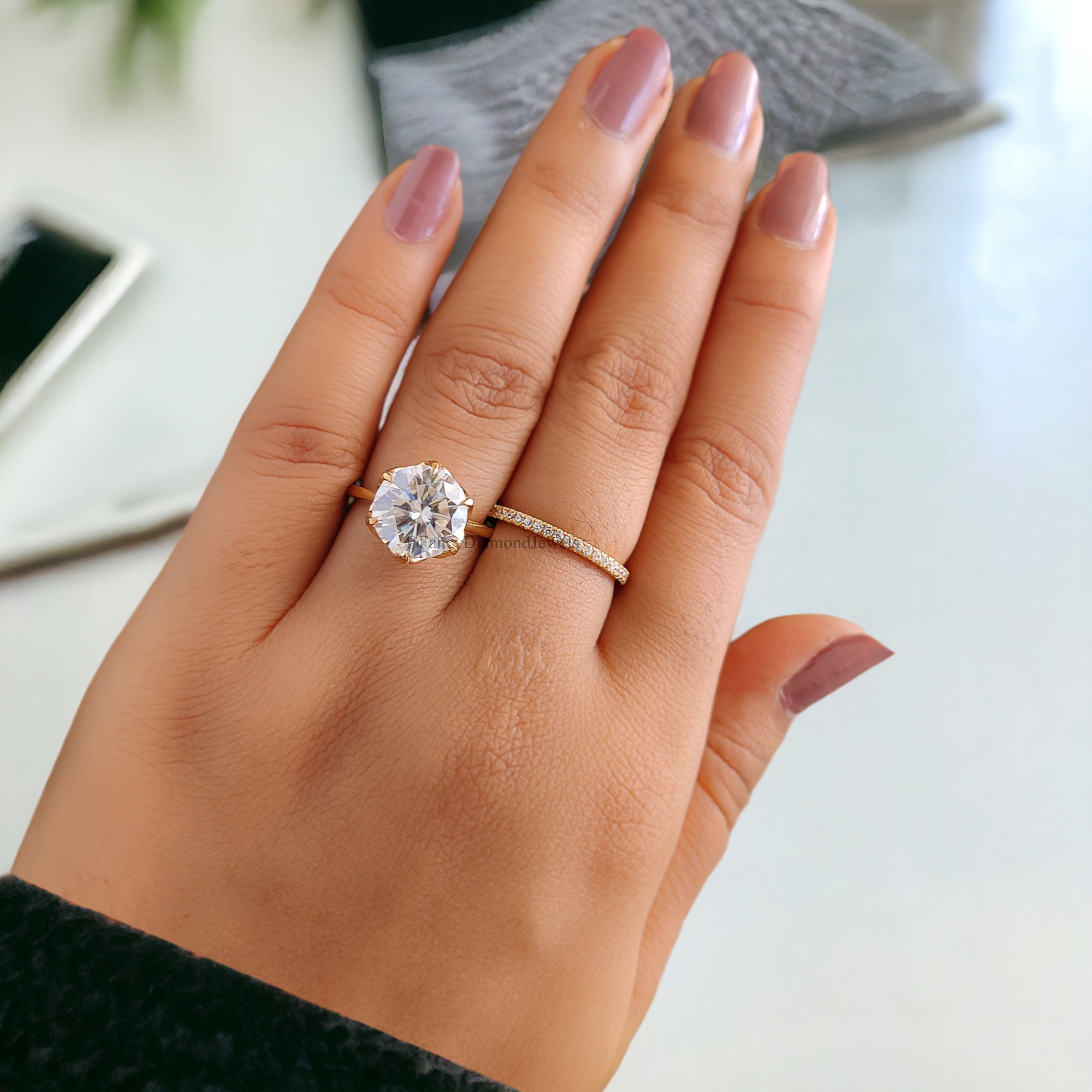 Engagement Ring set in 925 Sterling Silver for Bridal wedding Round Moissanite Ring Set For Women 14k yellow gold moissanite rings FD143