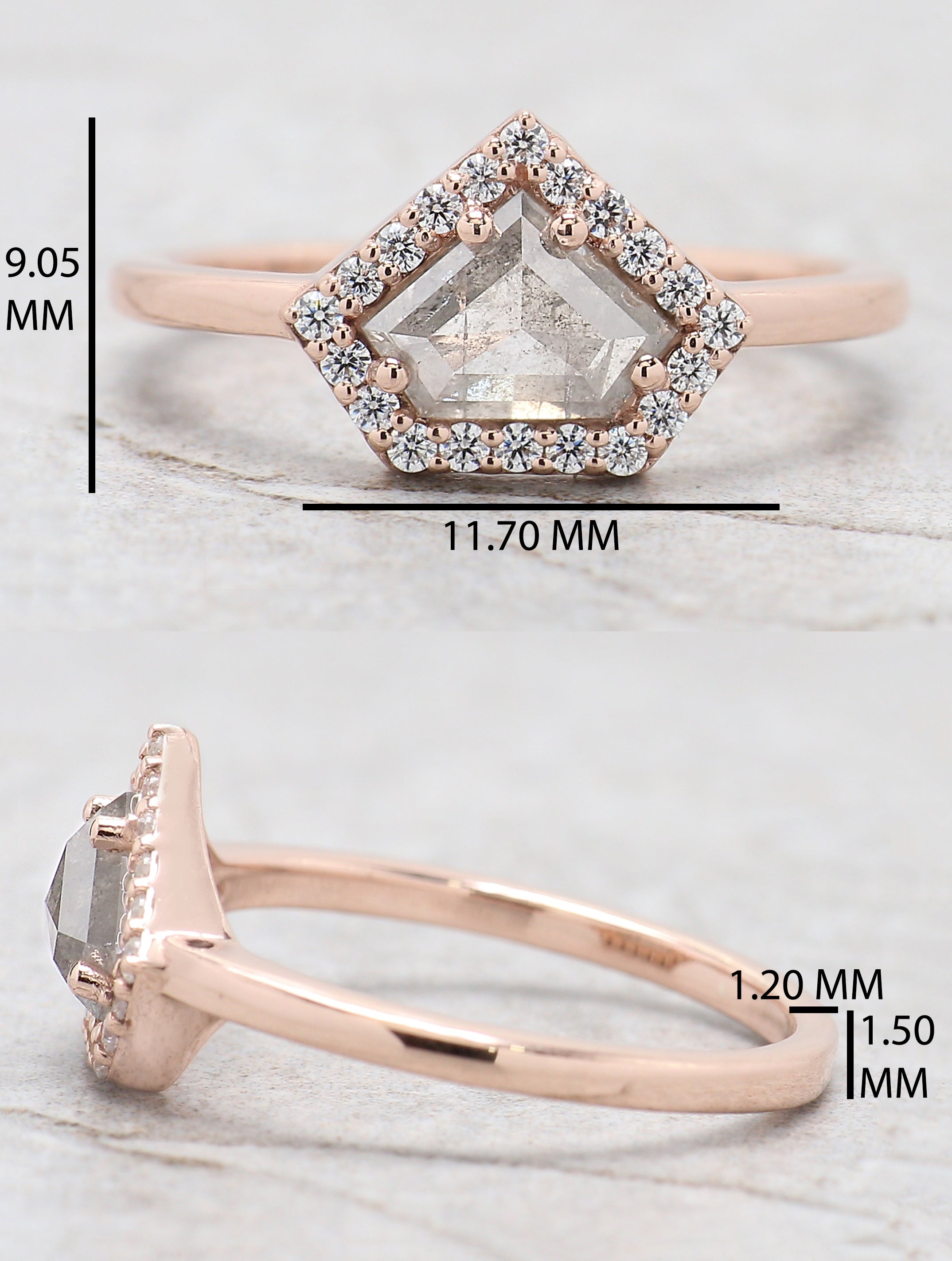 Shield Cut Salt And Pepper Diamond Ring 0.86 Ct 5.55 MM Shield Diamond Ring 14K Solid Rose Gold Silver Engagement Ring Gift For Her QN962