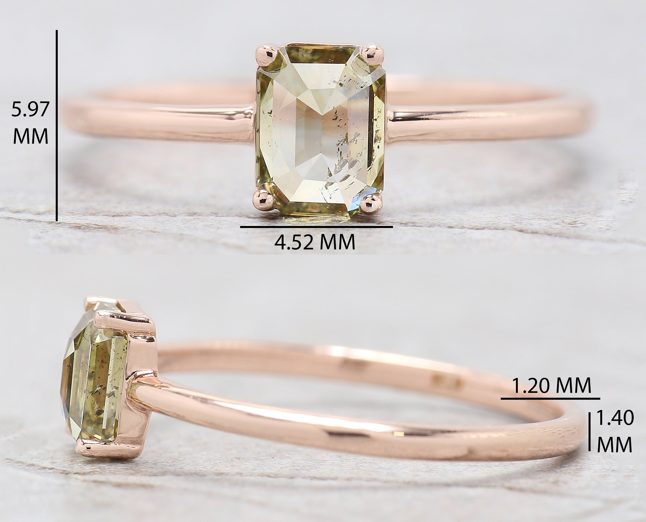 Emerald Cut Green Color Diamond Ring 0.67 Ct 5.75 MM Emerald Diamond Ring 14K Solid Rose Gold Silver Engagement Ring Gift For Her QL2548