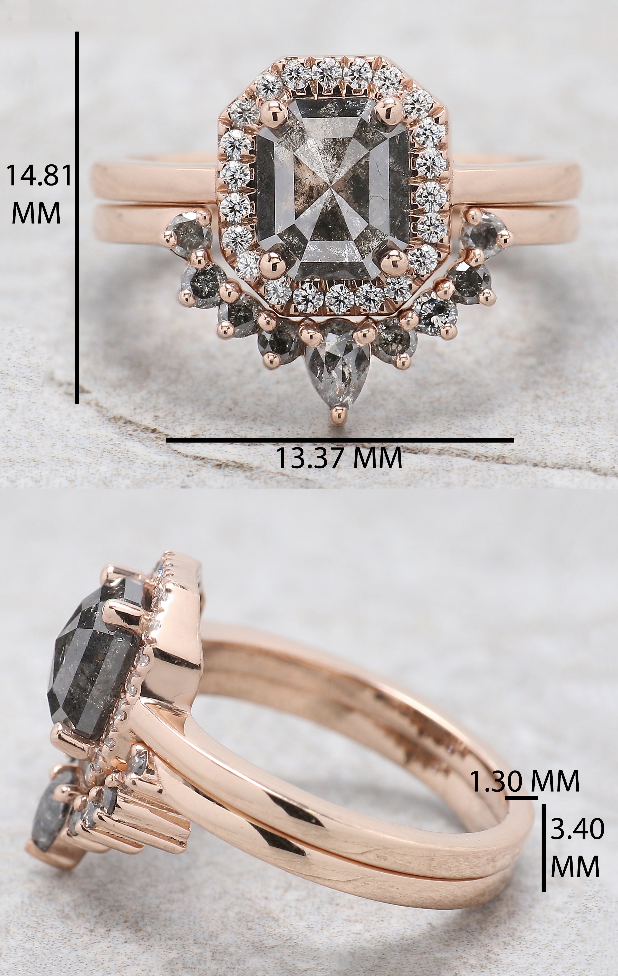 Emerald Cut Salt And Pepper Diamond Ring 1.70 Ct 7.20 MM Emerald Diamond Ring 14K Solid Rose Gold Silver Engagement Ring Gift For Her QL187