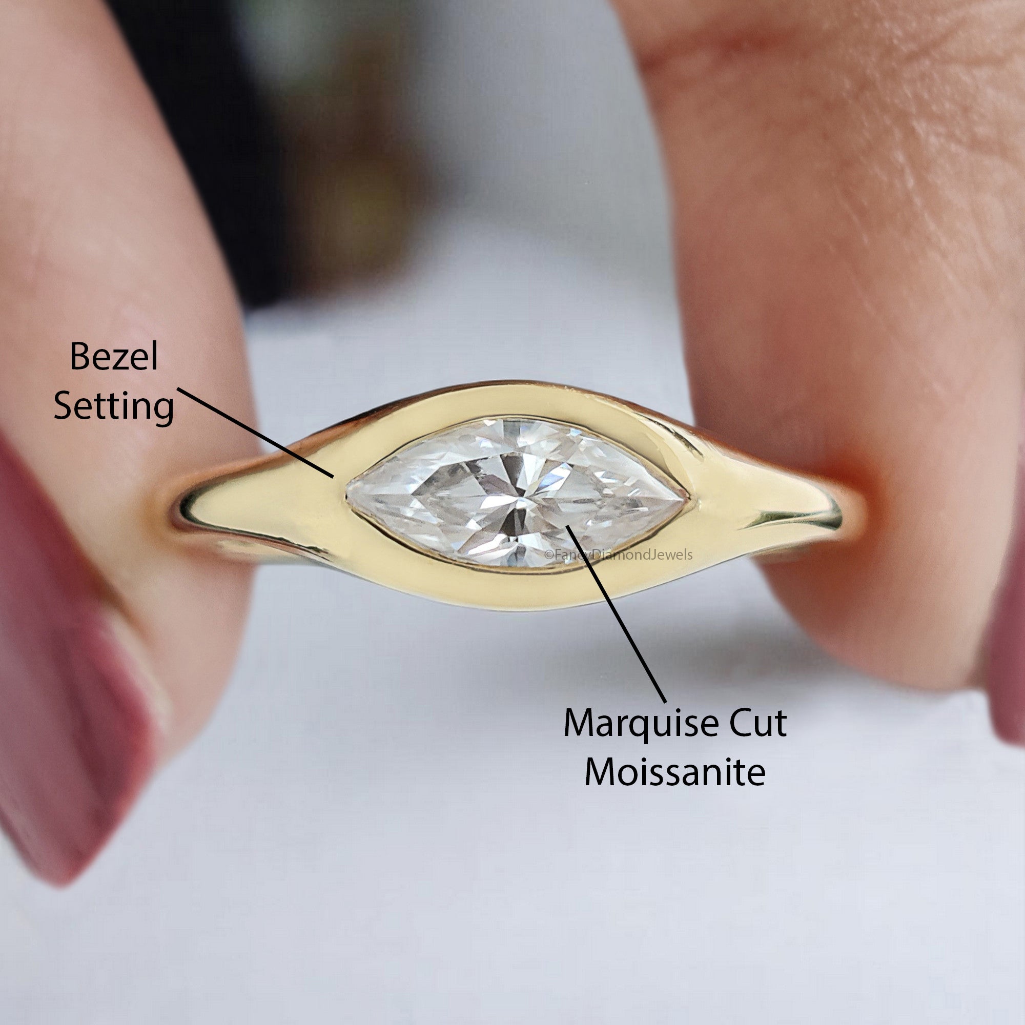 0.50 CT Marquise Cut Moissanite Engagement Ring Marquise Bezel Set Ring Solitaire Ring Wedding Ring Yellow Gold Ring Promise Ring FD368