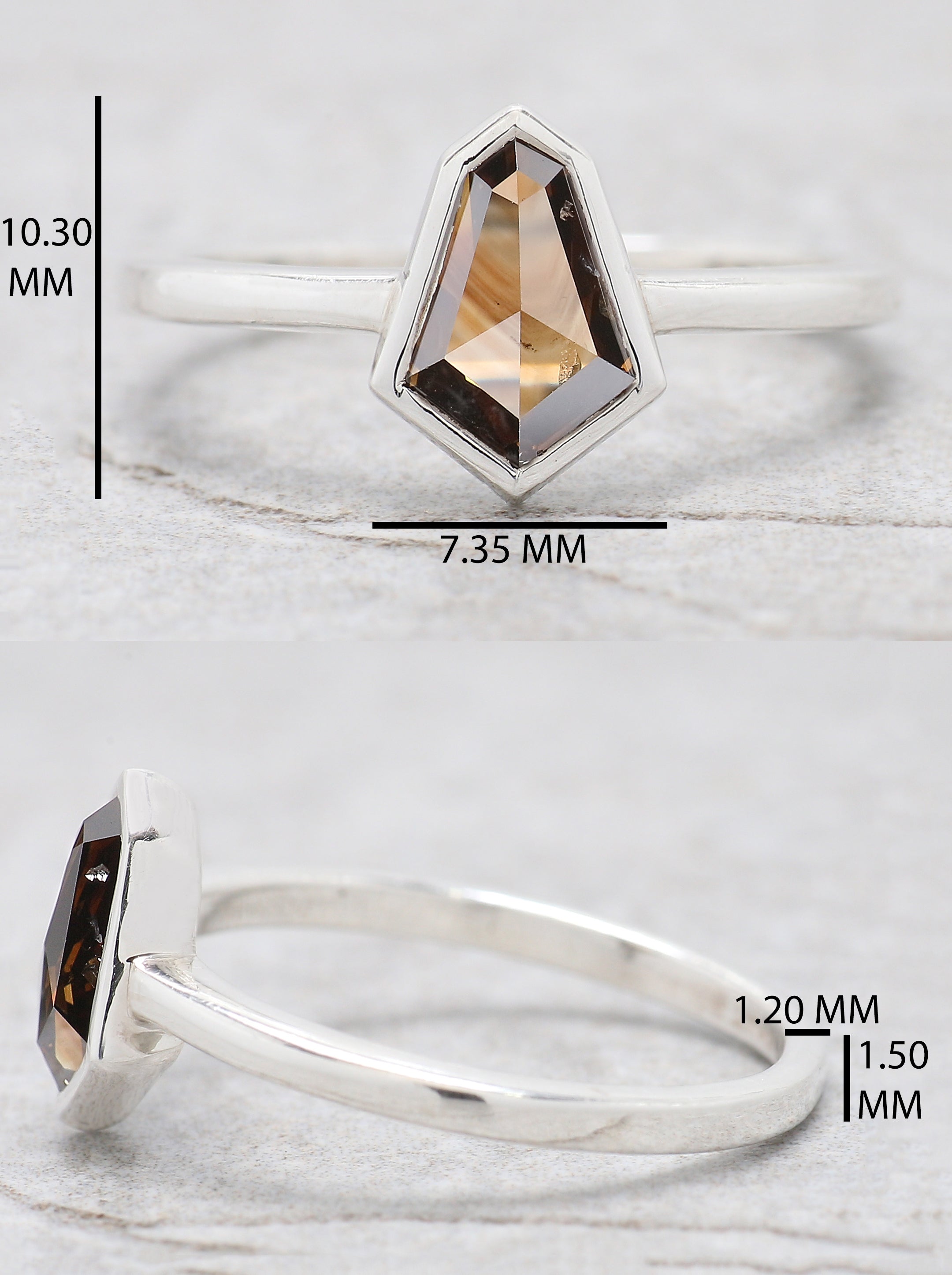 Shield Brown Color Diamond Ring 0.95 Ct 8.55 MM Shield Cut Diamond Ring 14K Solid White Gold Silver Engagement Ring Gift For Her QL1828
