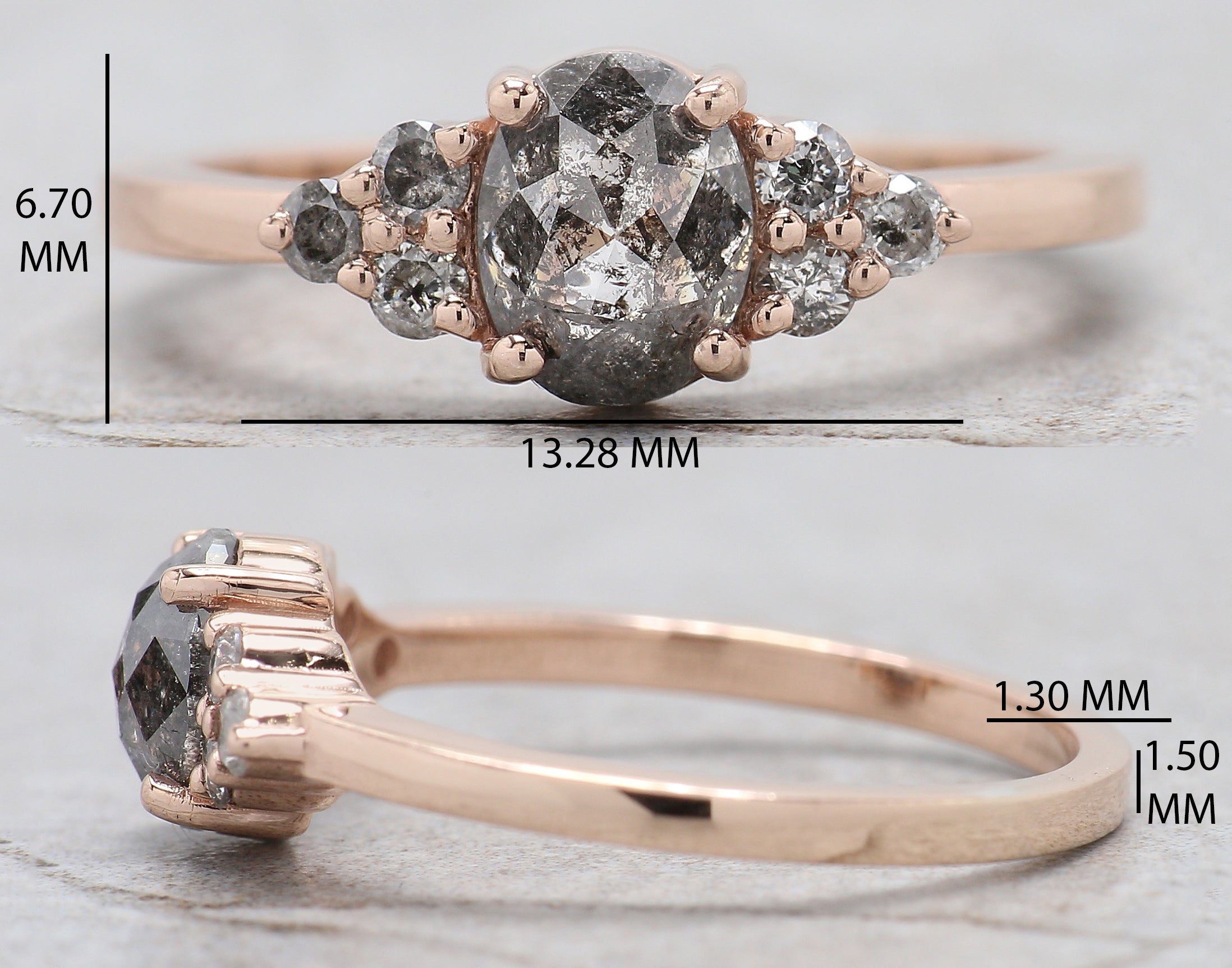 Oval Cut Salt And Pepper Diamond Ring 0.91 Ct 6.60 MM Oval Diamond Ring 14K Solid Rose Gold Silver Oval Engagement Ring Gift For Her QL665