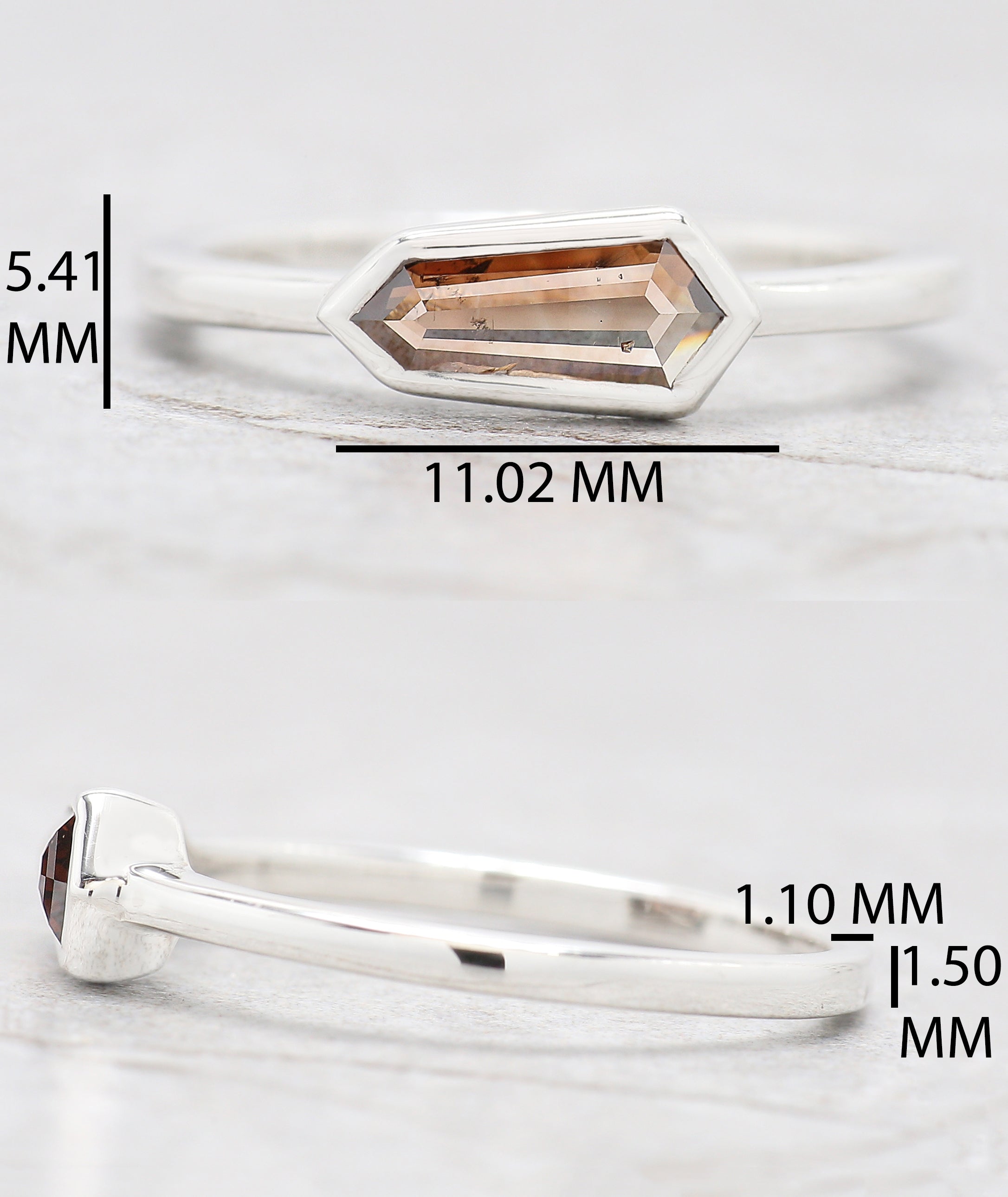 Shield Brown Color Diamond Ring 0.50 Ct 9.10 MM Shield Cut Diamond Ring 14K Solid White Gold Silver Engagement Ring Gift For Her QL1613