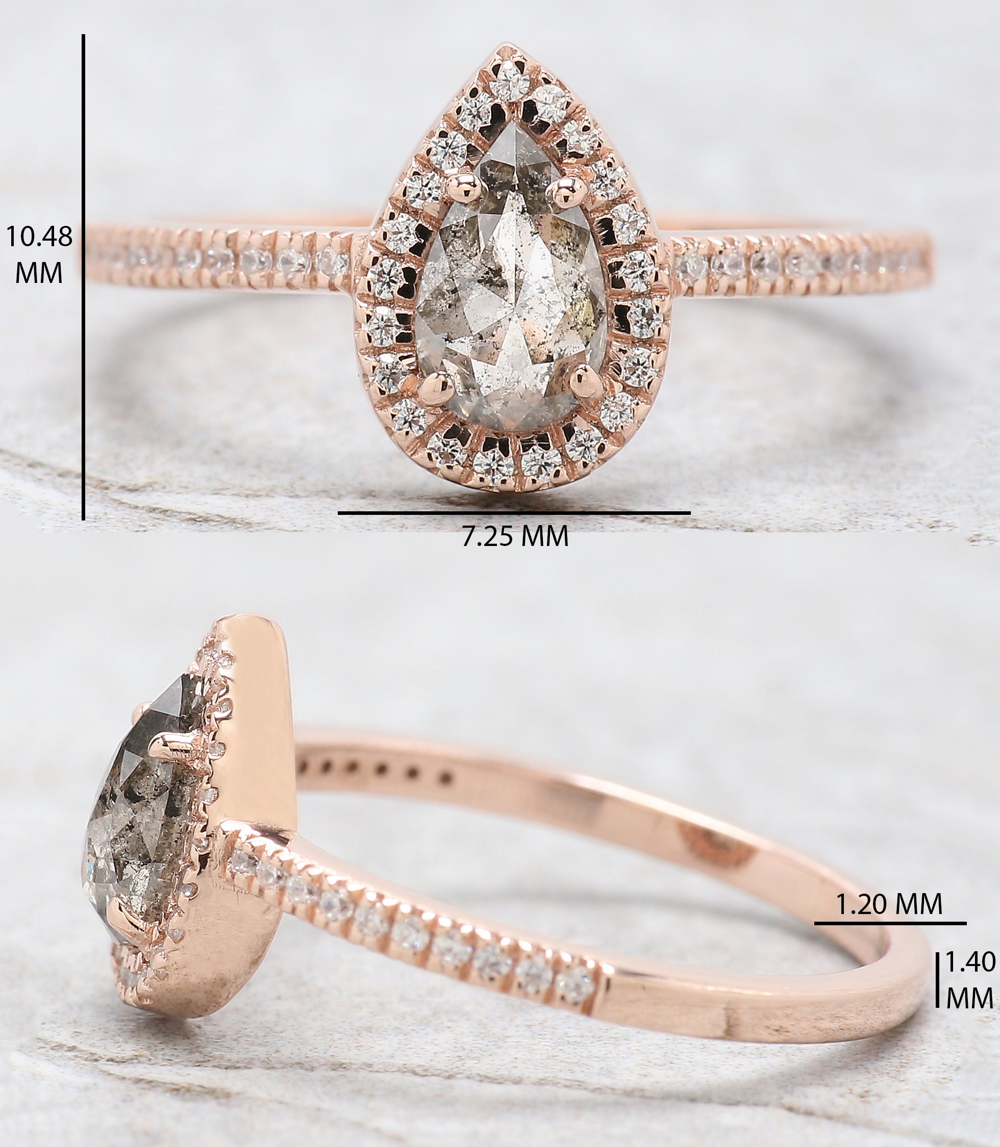 Pear Cut Salt And Pepper Diamond Ring 0.58 Ct 6.95 MM Pear Diamond Ring 14K Solid Rose Gold Silver Pear Engagement Ring Gift For Her QN589