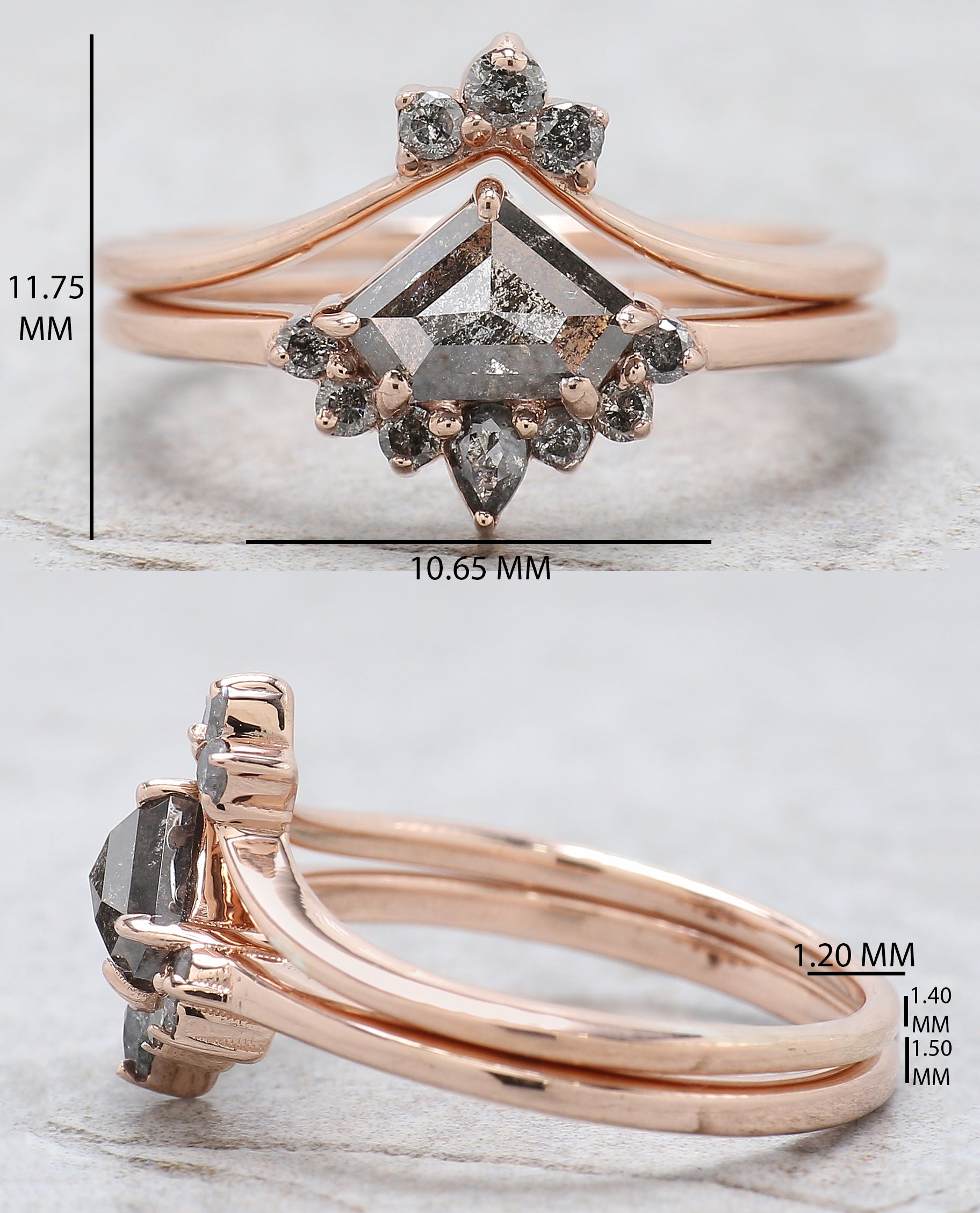 Shield Cut Salt And Pepper Diamond Ring 0.84 Ct 5.20 MM Shield Diamond Ring 14K Solid Rose Gold Silver Engagement Ring Gift For Her QN943