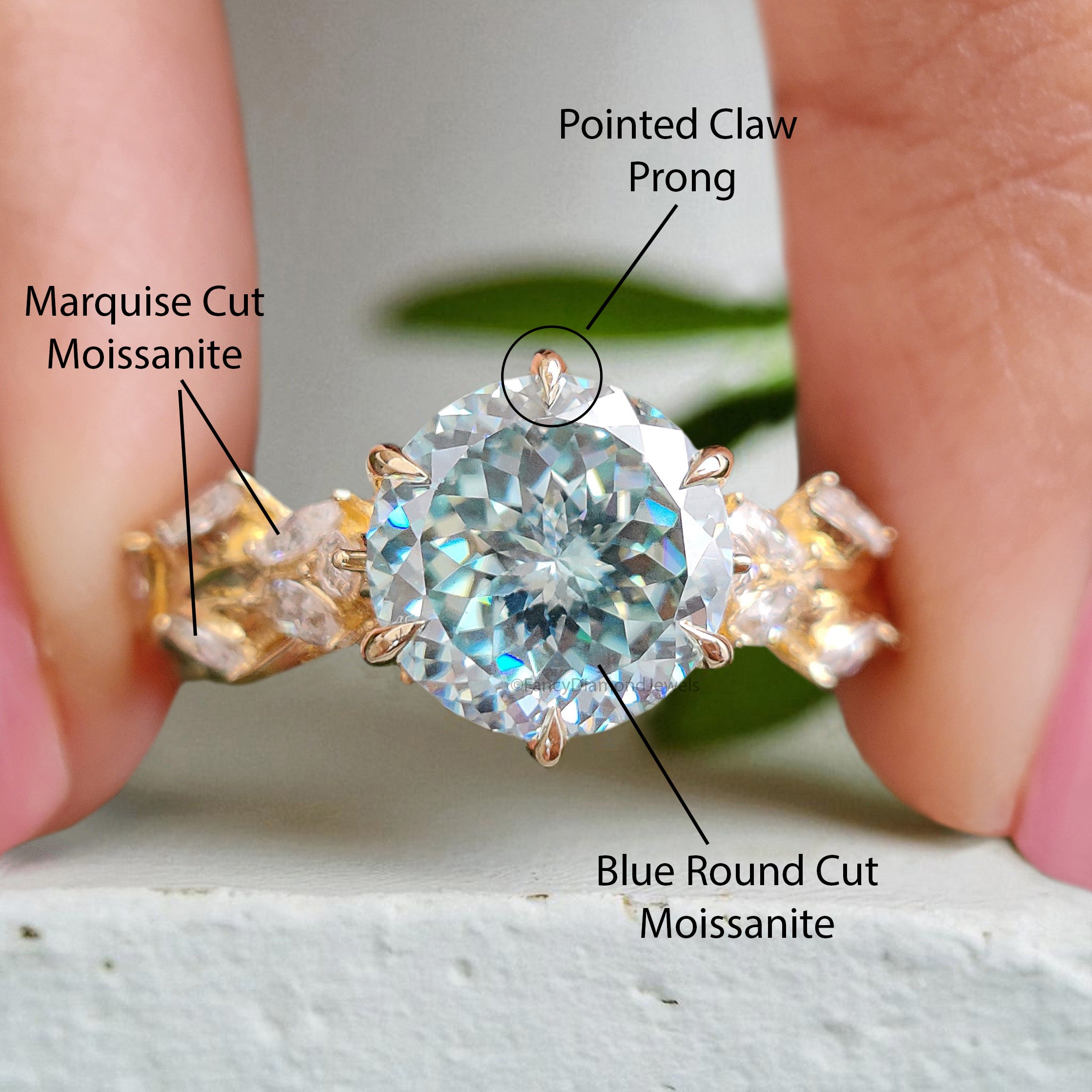 Floral Round Portuguese Cut Moissanite Engagement Ring Yellow Gold Ring Vintage Ring Anniversary Ring Nature Inspire Ring Wedding Ring FD408