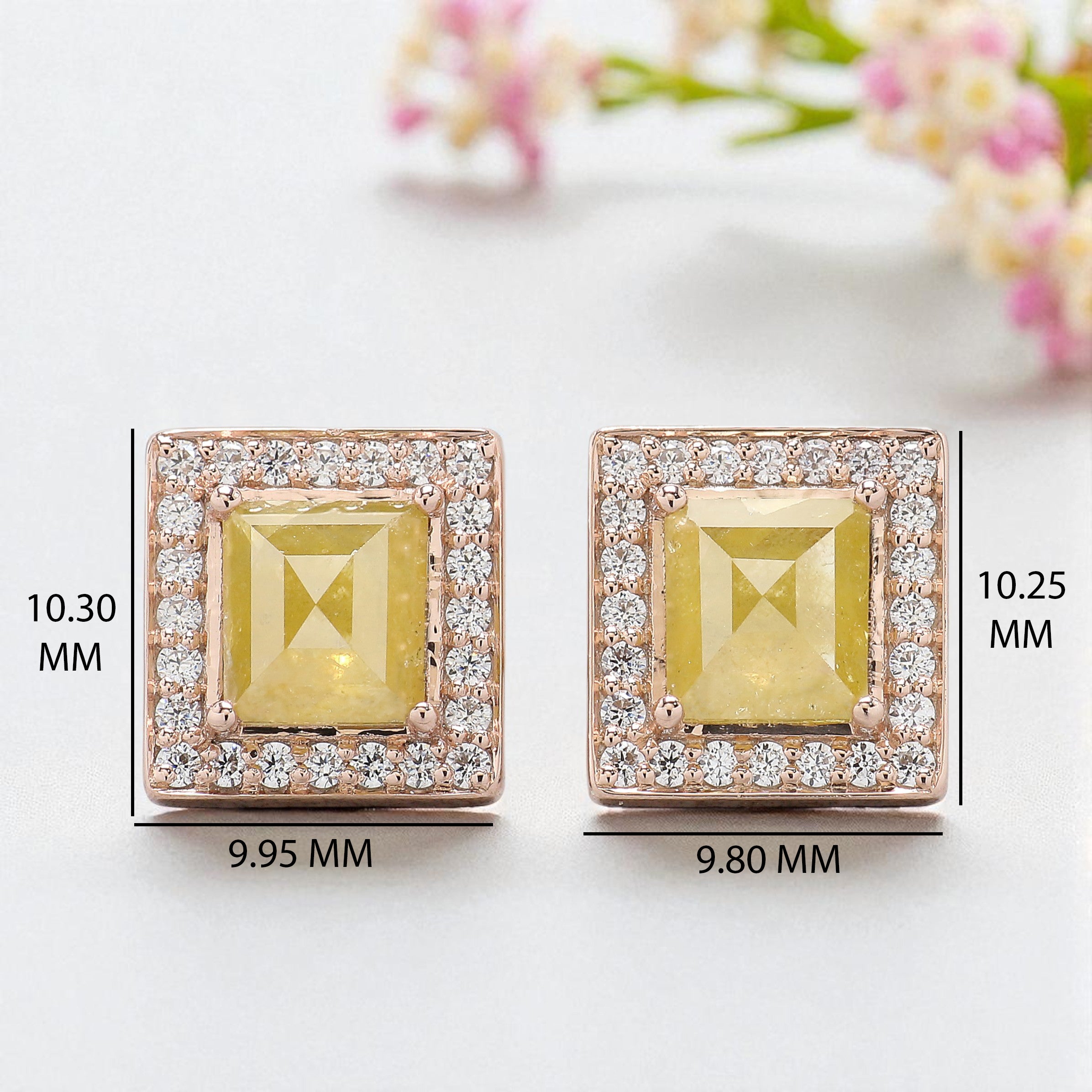Rectangle Yellow Color Diamond Earring 2.37 Ct 8.30 MM Rectangle Diamond Earring 14K Solid Rose Gold Silver Earring Gift For Her KDN7986