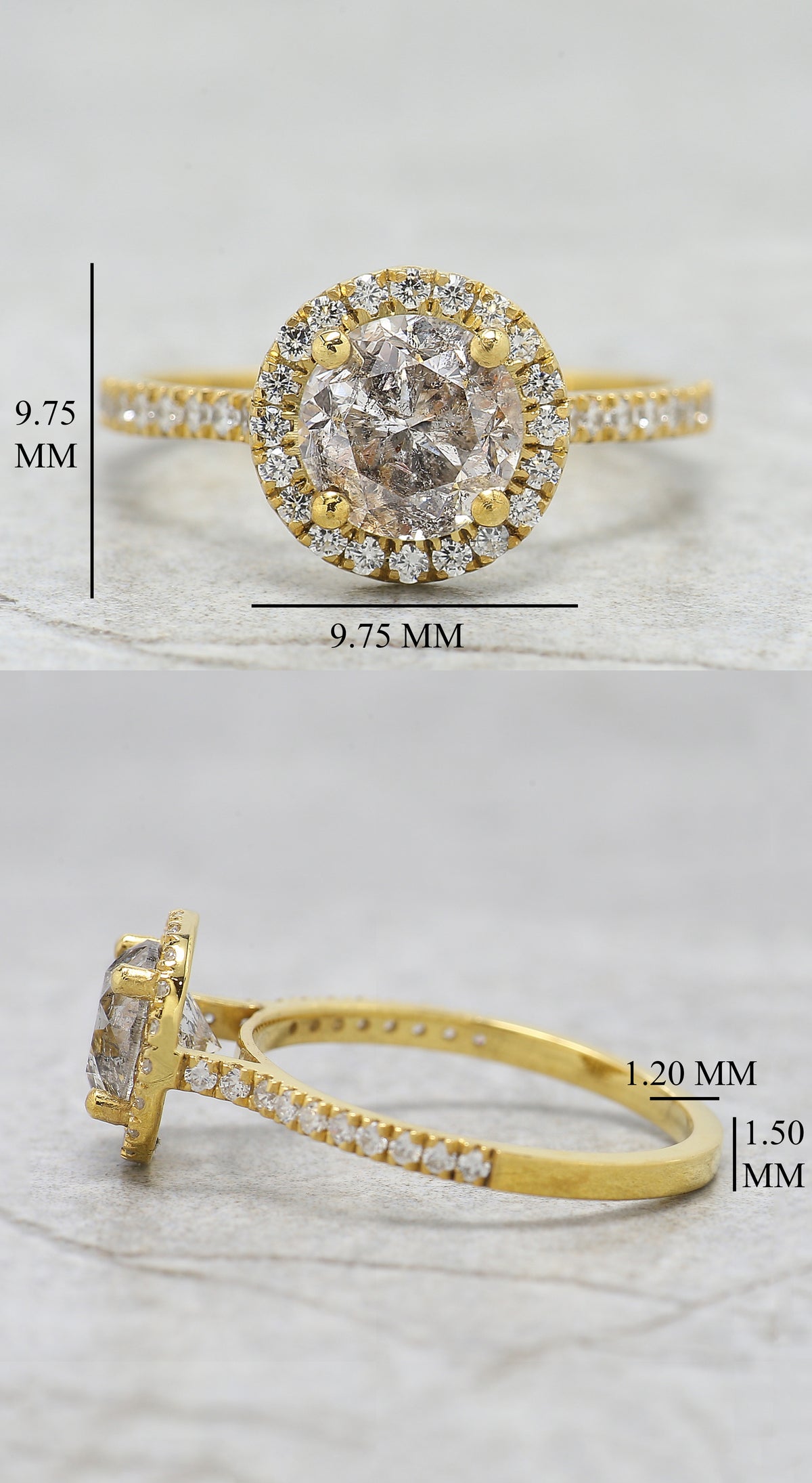 Round Salt and Pepper Diamond Engagement Ring, 14K Yellow Gold Ring, Unique Geometric Diamond Ring, Minimalist Fine Jewelry Gift KDL2616