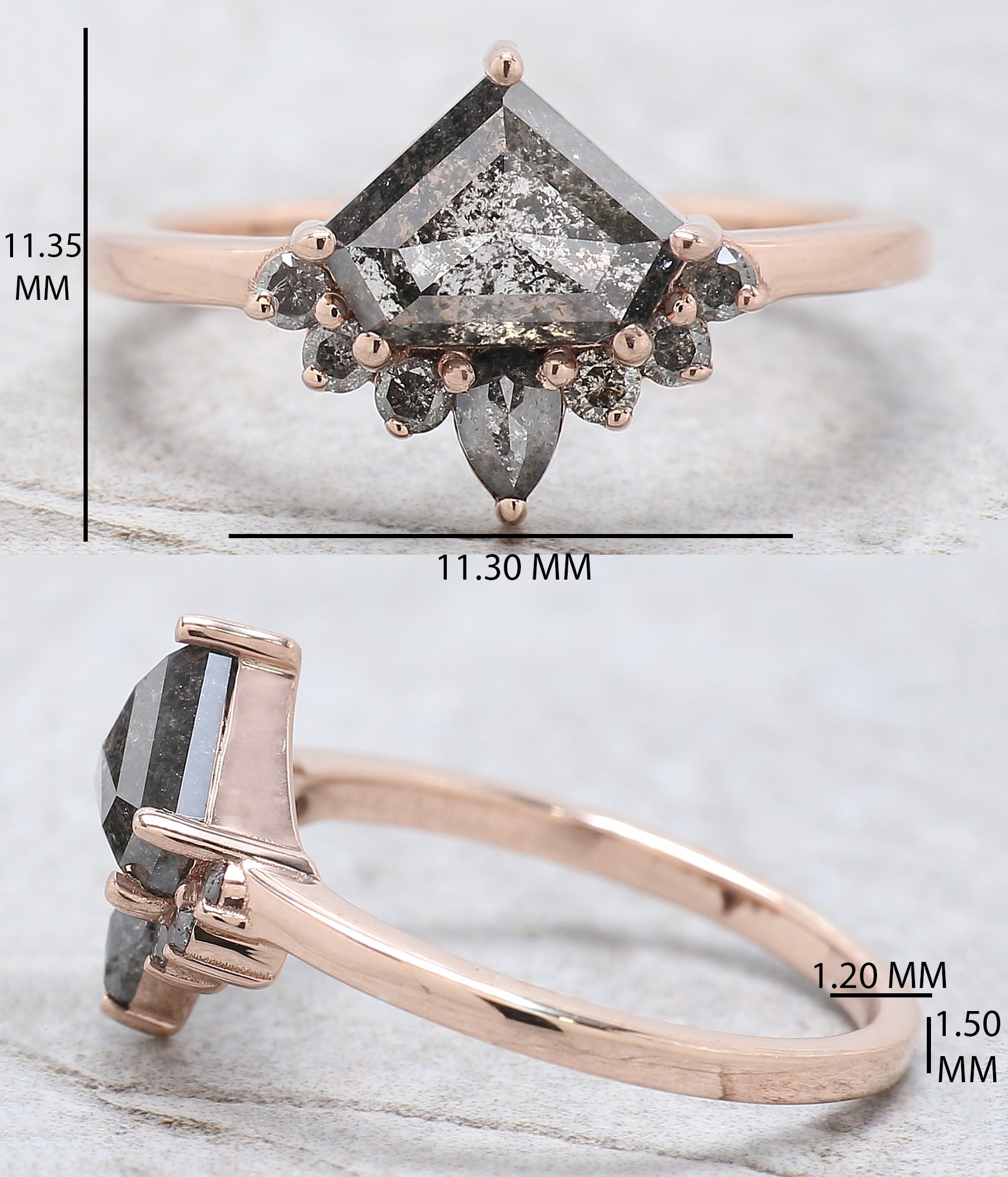 Shield Salt And Pepper Diamond Ring 1.31 Ct 6.50 MM Shield Shape Diamond Ring 14K Solid Rose Gold Silver Engagement Ring Gift For Her QL254