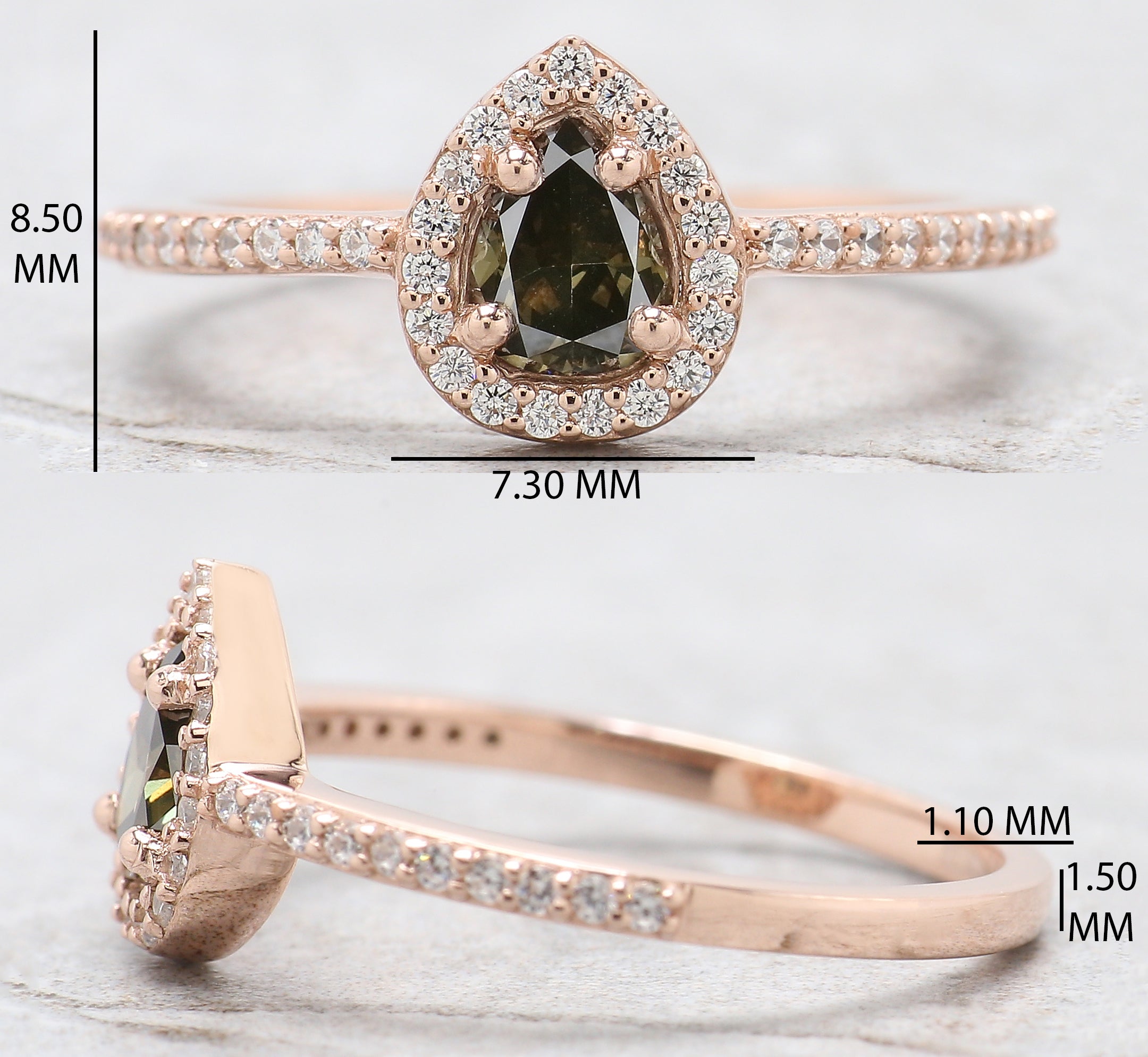 Pear Cut Green Color Diamond Ring 0.37 Ct 5.45 MM Pear Shape Diamond Ring 14K Solid Rose Gold Silver Engagement Ring Gift For Her QL5135