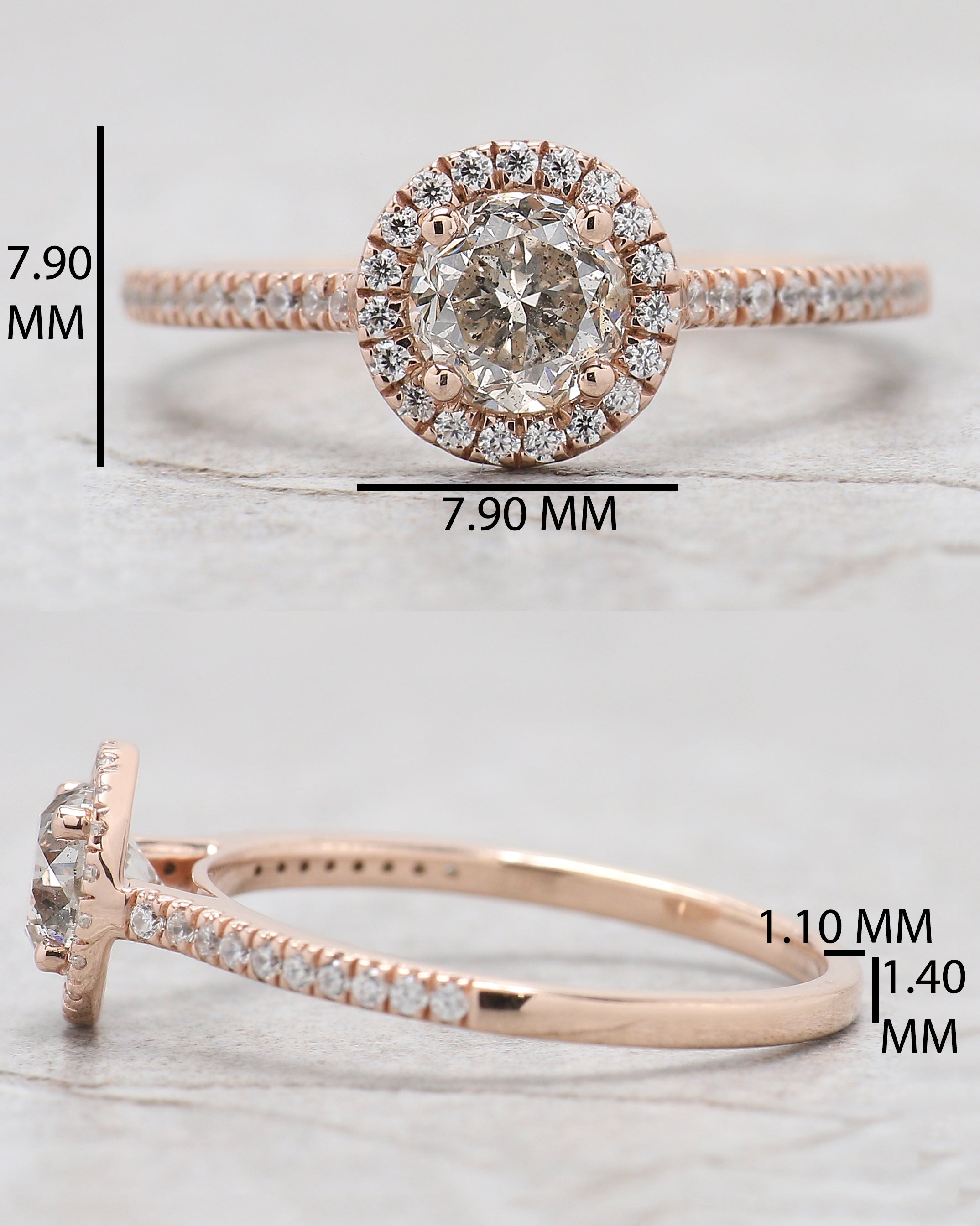 Round Cut Salt And Pepper Diamond Ring 0.67 Ct 5.16 MM Round Diamond Ring 14K Solid Rose Gold Silver Engagement Ring Gift For Her QL2654
