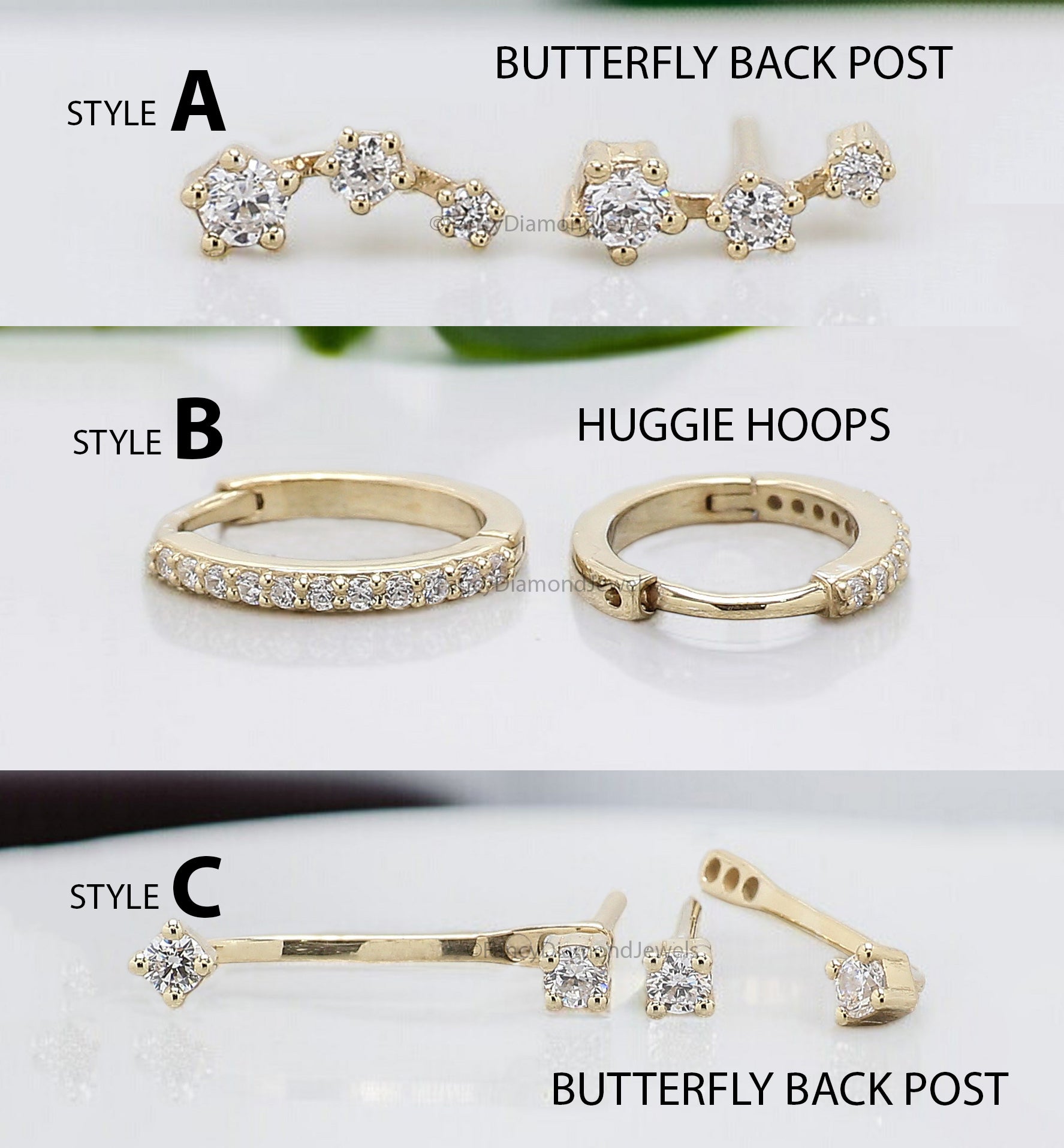 Front Back Earring Set ear jacket Round Brilliant Cut Colorless Moissanite Gold Ear Cuff jacket earrings minimal earring Gold Ear Wrap FD327