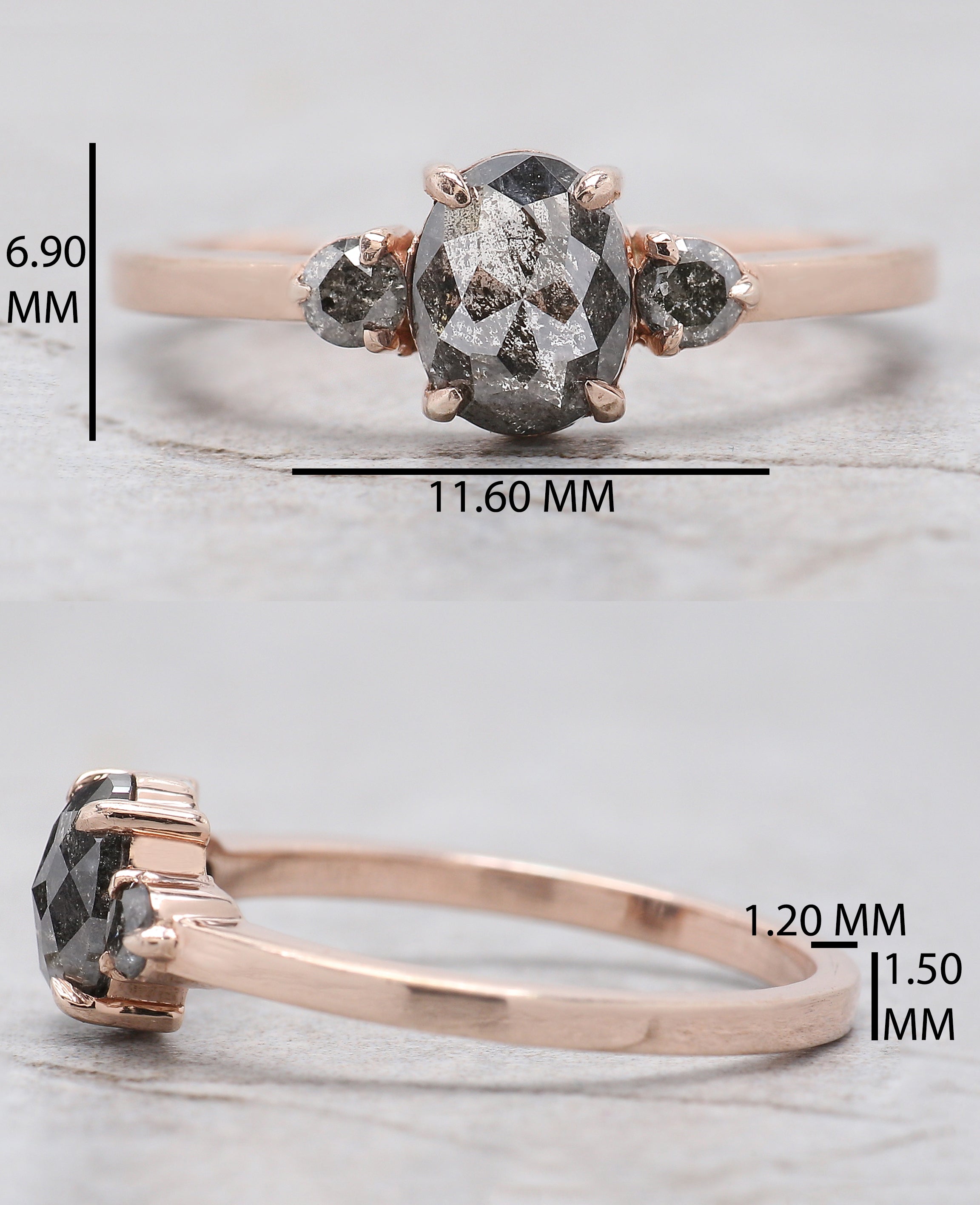 Oval Cut Salt And Pepper Diamond Ring 0.95 Ct 6.80 MM Oval Diamond Ring 14K Solid Rose Gold Silver Oval Engagement Ring Gift For Her QL1544