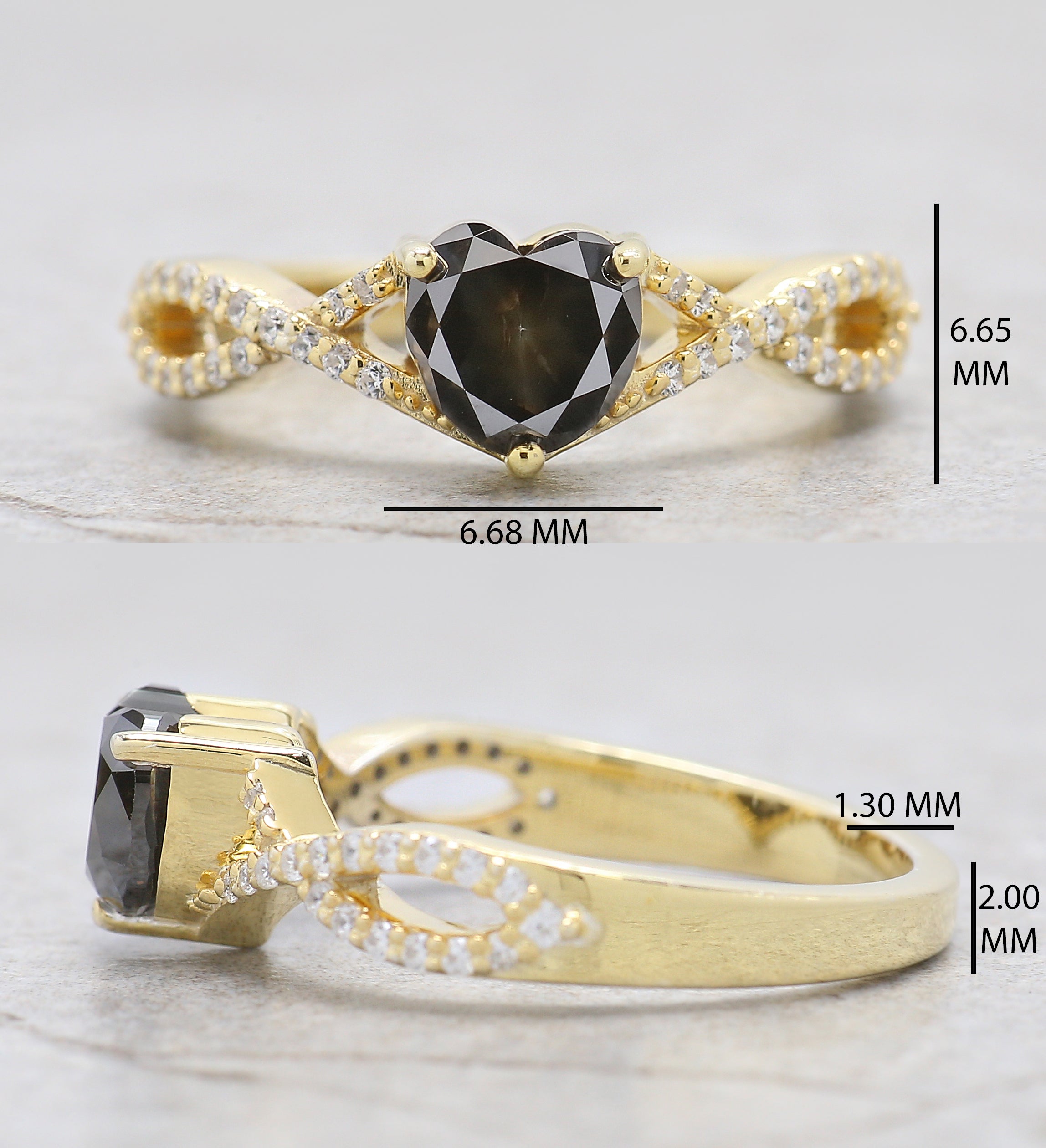 Heart Cut Salt And Pepper Diamond Ring 1.21 Ct 6.00 MM Heart Diamond Ring 14K Solid Yellow Gold Silver Engagement Ring Gift For Her KDN7541