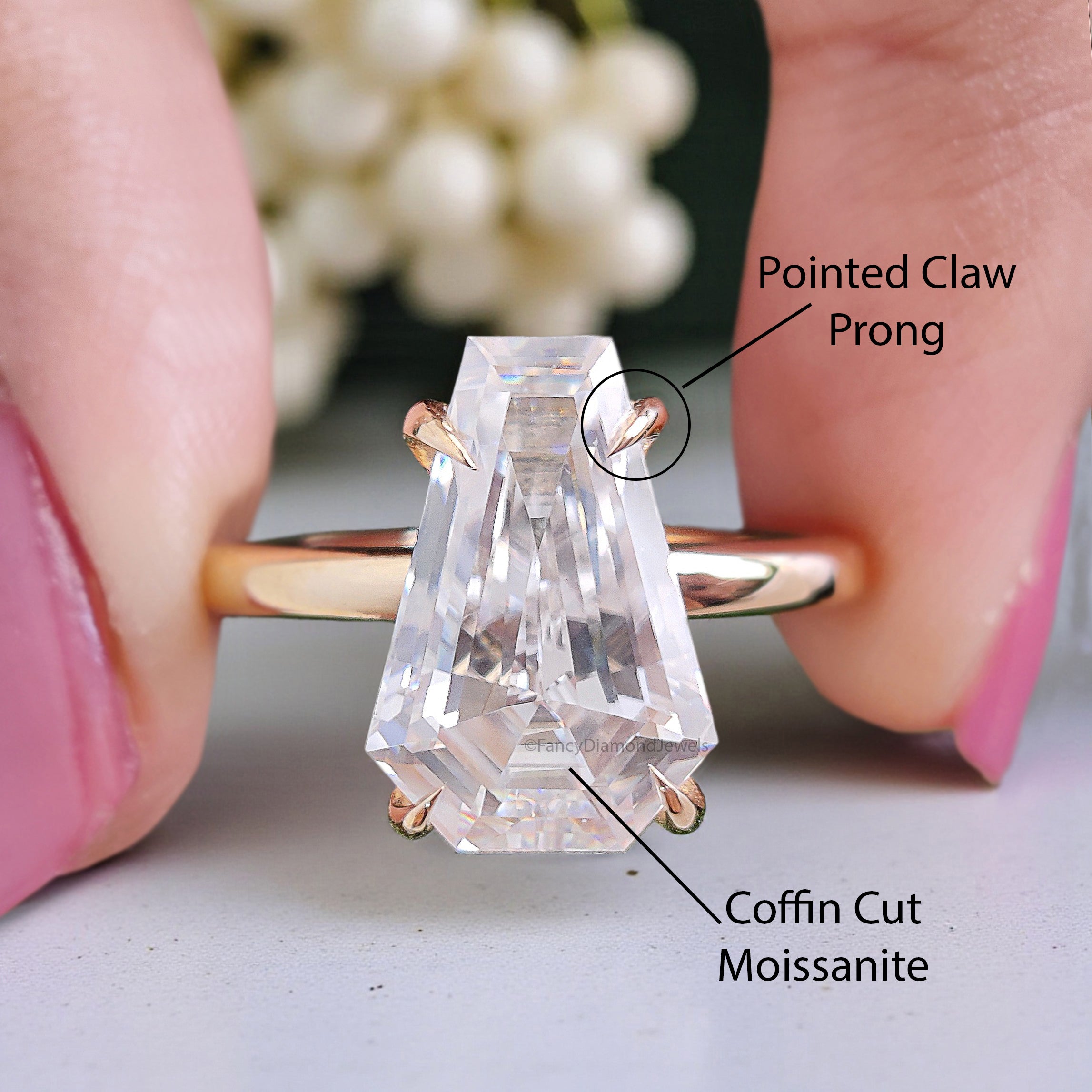 3.75 CT Coffin Brilliant Cut Moissanite Engagement Ring Prong Set Ring Solitaire Ring Wedding Ring Promise Ring For Women Gift For Her FD442