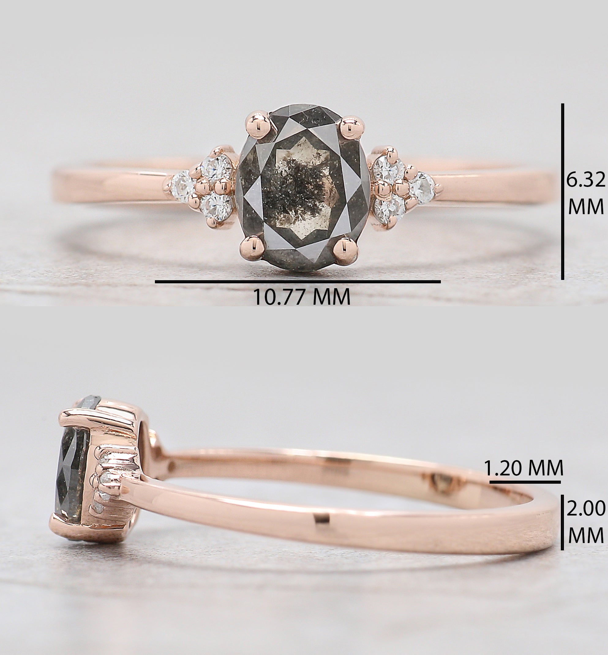 Oval Cut Salt And Pepper Diamond Ring 0.72 Ct 6.14 MM Oval Diamond Ring 14K Solid Rose Gold Silver Oval Engagement Ring Gift For Her KDL2951