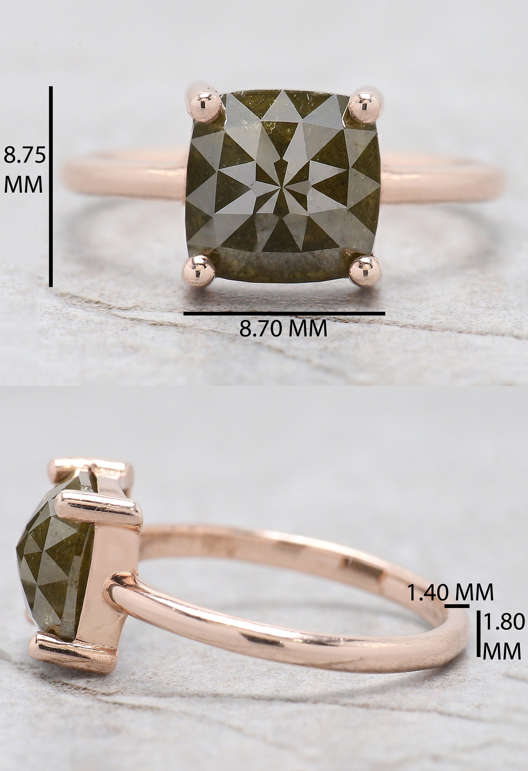 Square Cut Green Color Diamond Ring 2.60 Ct 8.05 MM Square Shape Diamond Ring 14K Solid Rose Gold Silver Engagement Ring Gift For Her QL2464