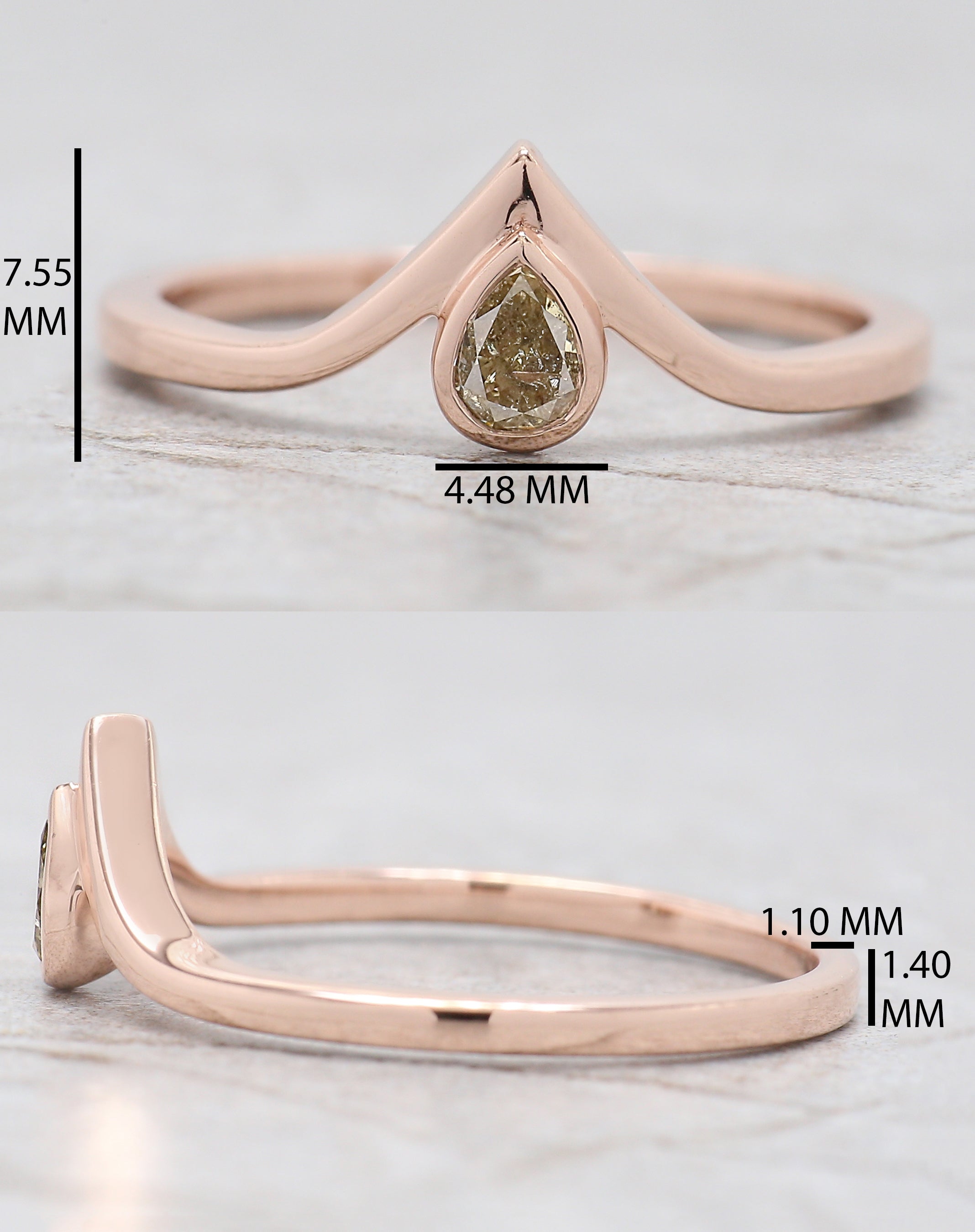 Pear Cut Yellow Color Diamond Ring 0.21 Ct 4.10 MM Pear Shape Diamond Ring 14K Solid Rose Gold Silver Engagement Ring Gift For Her QN7421