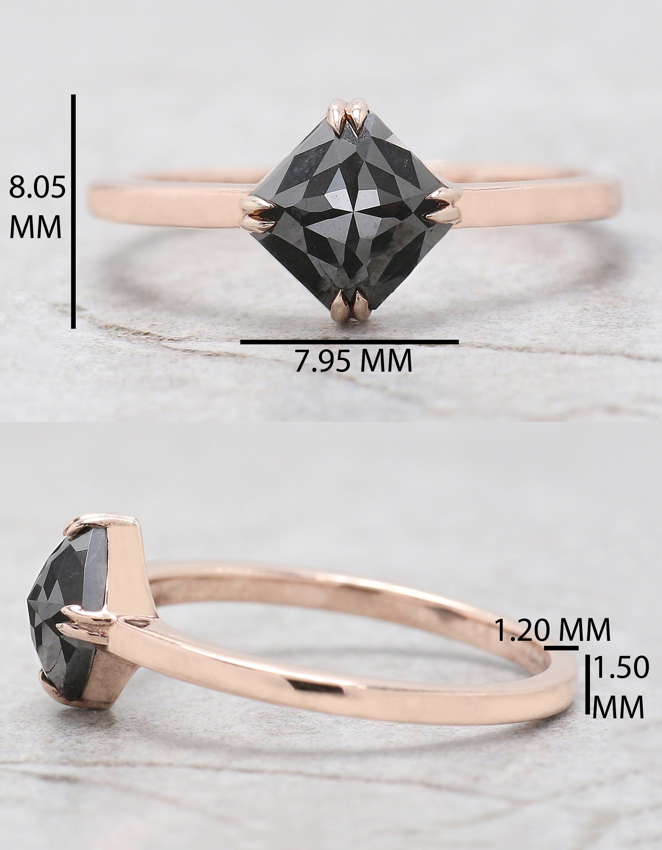 Radiant Cut Salt And Pepper Diamond Ring 1.38 Ct 6.20 MM Radiant Diamond Ring 14K Solid Rose Gold Silver Engagement Ring Gift For Her QL2987