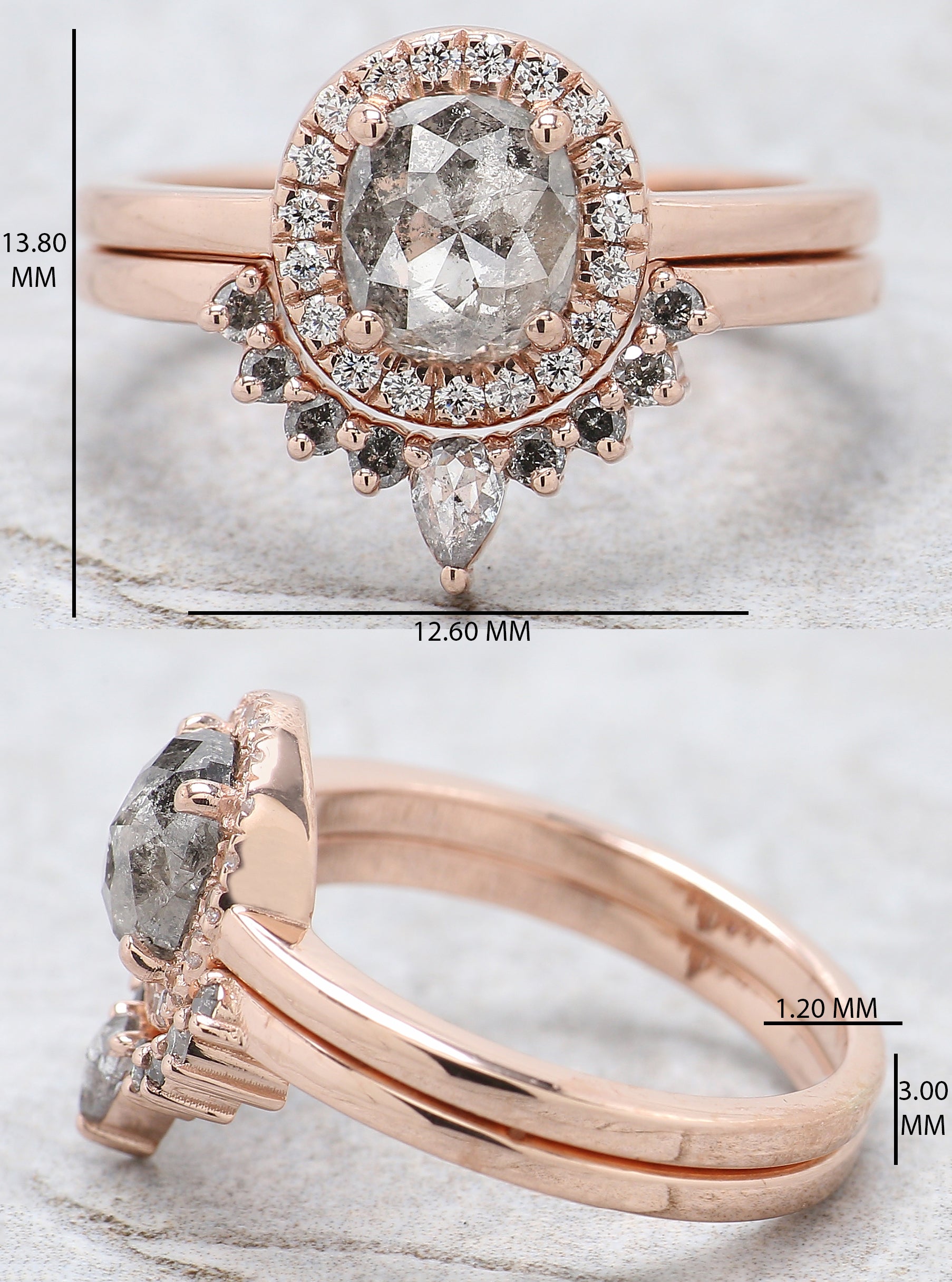 Oval Cut Salt And Pepper Diamond Ring 1.09 Ct 6.55 MM Oval Diamond Ring 14K Solid Rose Gold Silver Oval Engagement Ring Gift For Her QN1063