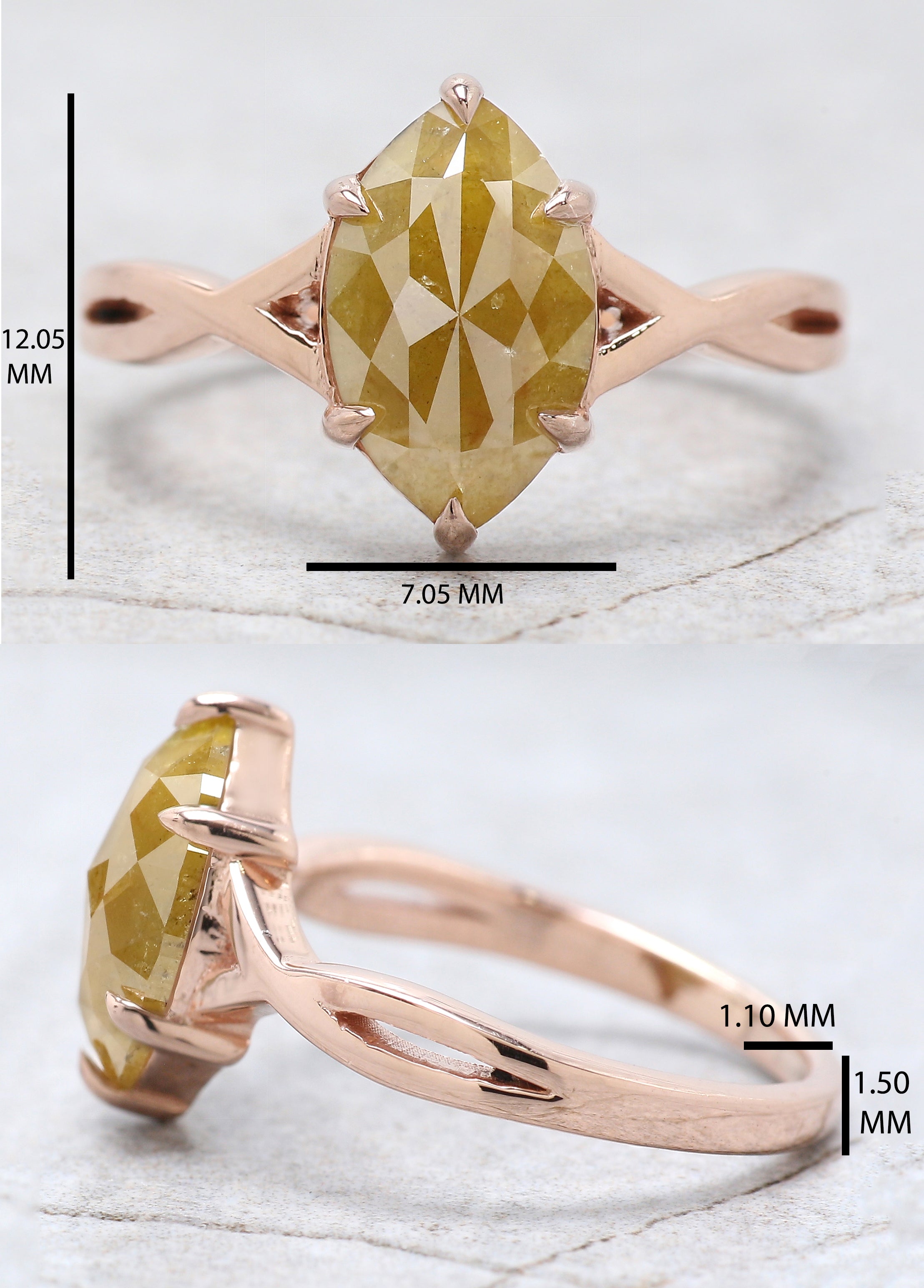 Marquise Shape Yellow Color Diamond Ring 1.65 Ct 11.10 MM Marquise Diamond Ring 14K Rose Gold Silver Engagement Ring Gift For Her QL8849