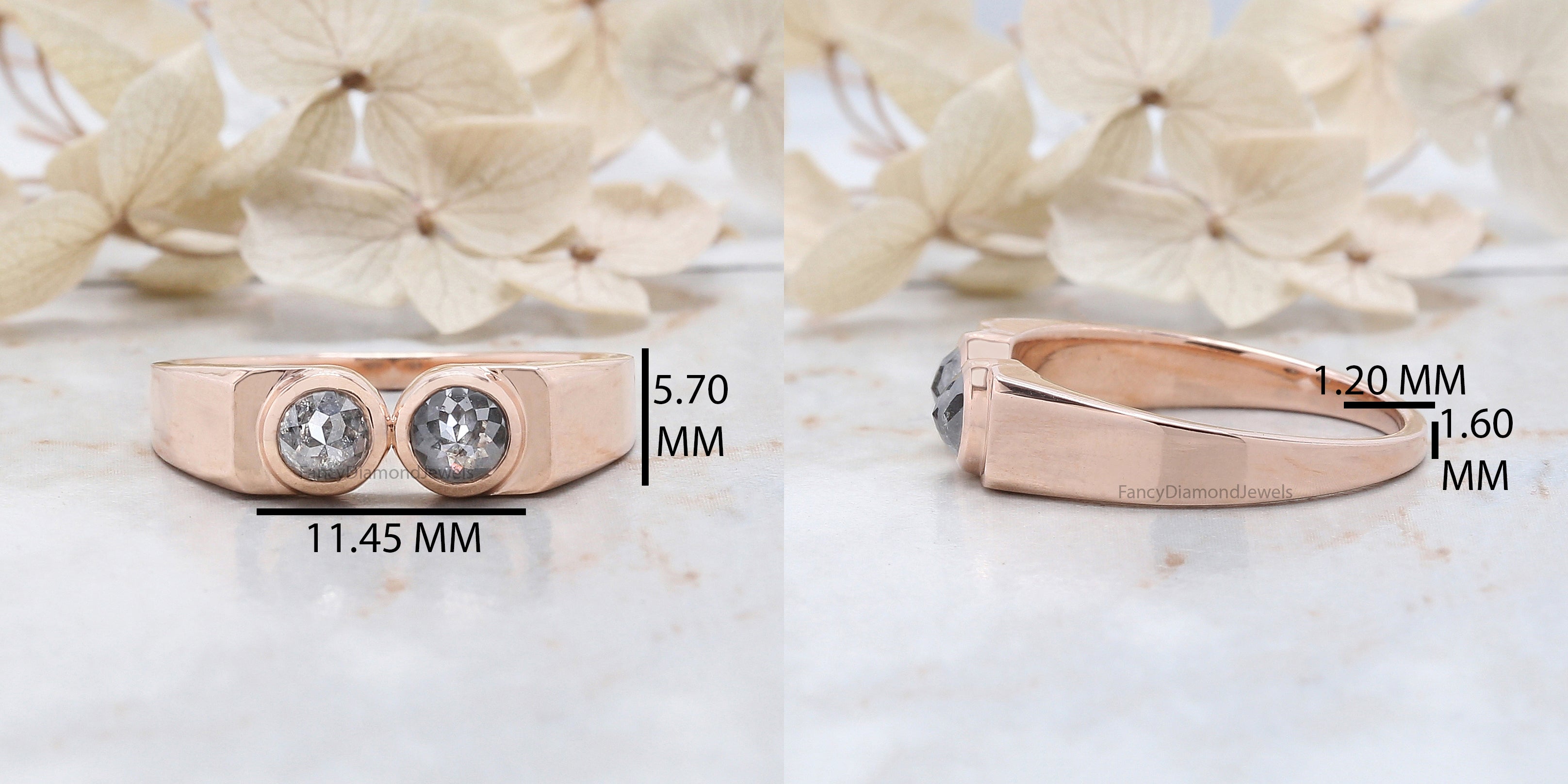 Round Rose Cut Salt And Pepper Diamond Band 0.98 Ct 4.55 MM Round Diamond Band 14K Rose Gold Silver Engagement Band Gift For Him QK2442