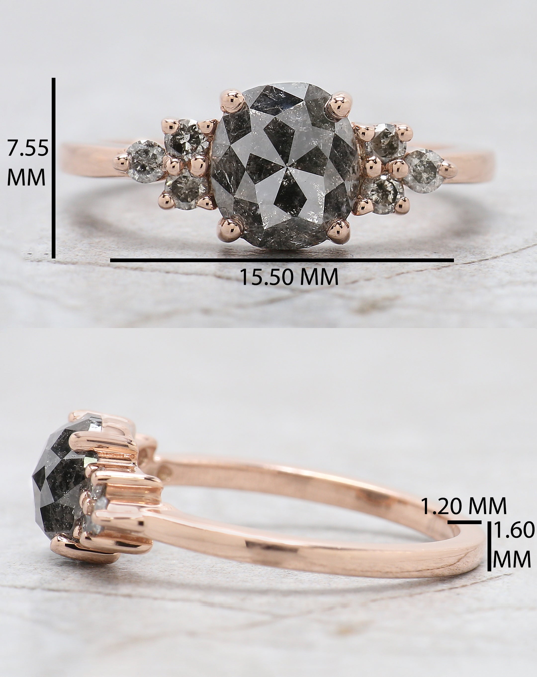 Oval Cut Salt And Pepper Diamond Ring 1.27 Ct 7.55 MM Oval Diamond Ring 14K Solid Rose Gold Silver Oval Engagement Ring Gift For Her QN9431