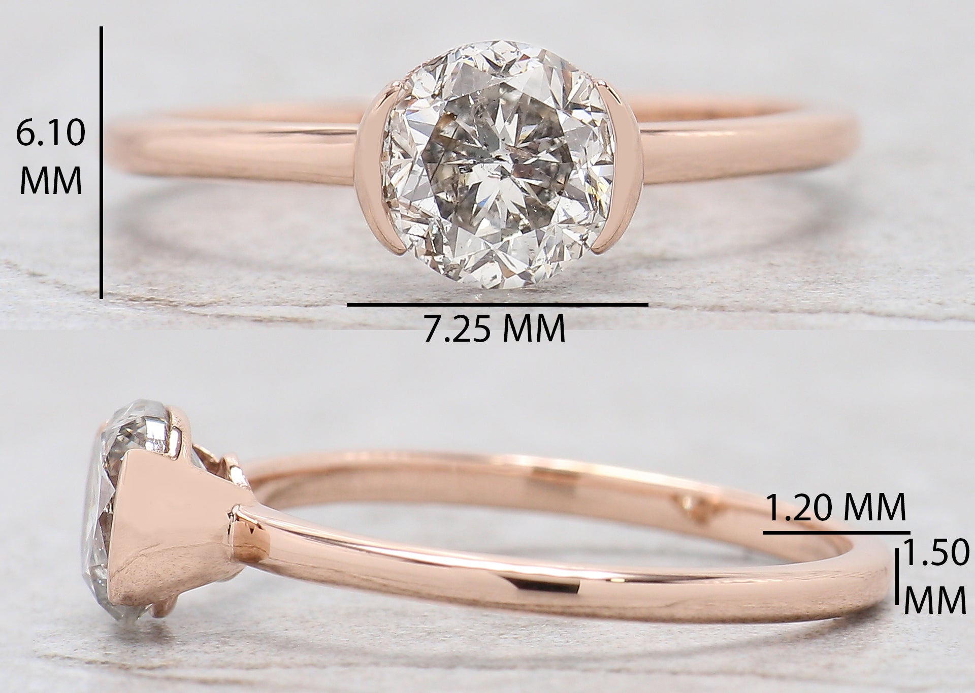Round White-G Color Diamond Ring 1.02 Ct 6.06 MM Round Shape Diamond Wedding Ring Half Bezel Set Ring Engagement Ring Gift For Her KDL2641