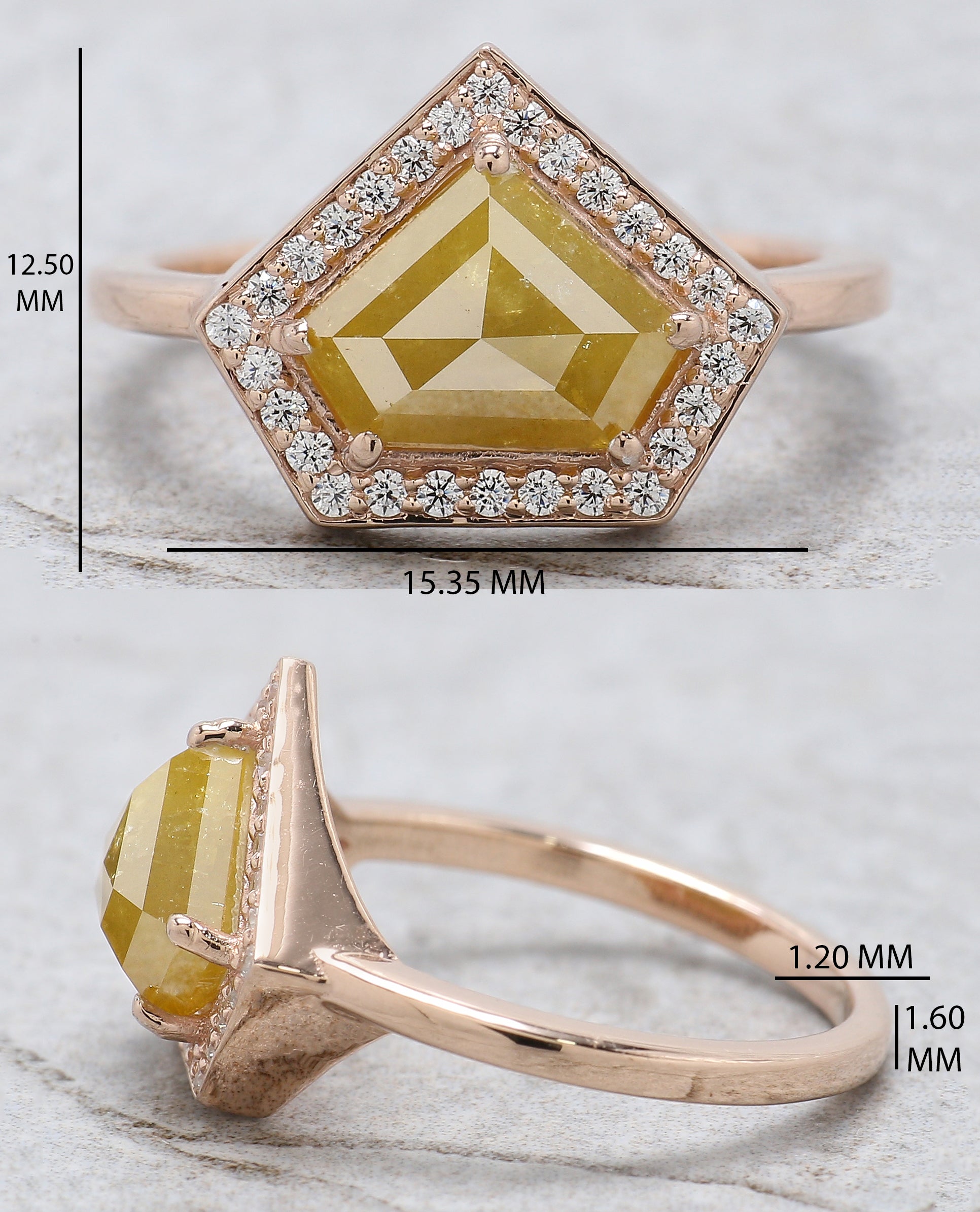 Shield Shape Yellow Color Diamond Ring 2.52 Ct 7.70 MM Shield Diamond Ring 14K Solid Rose Gold Silver Engagement Ring Gift For Her QL9615