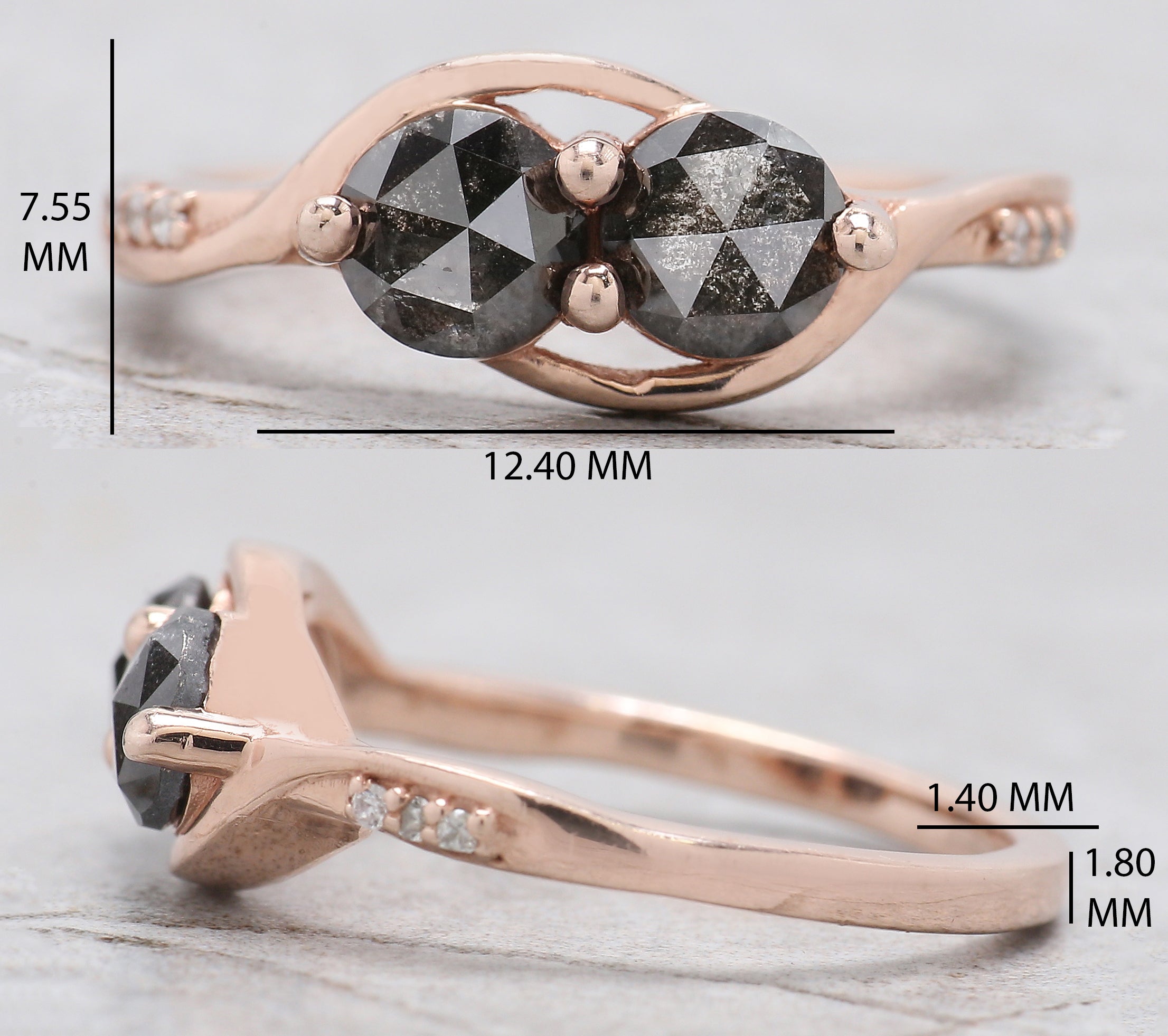 Round Rose Cut Salt And Pepper Diamond Ring 1.01 Ct 5.00 MM Round Diamond Ring 14K Rose Gold Silver Engagement Ring Gift For Her QL1662