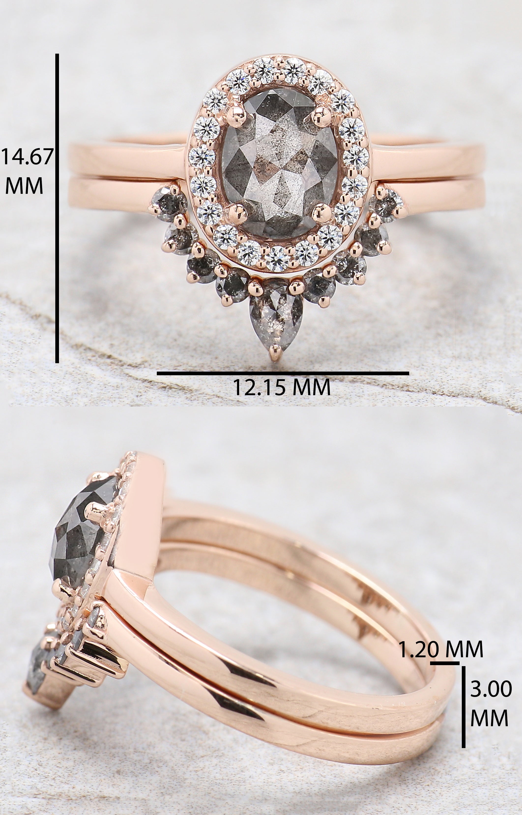 Oval Cut Salt And Pepper Diamond Ring 0.98 Ct 7.00 MM Oval Diamond Ring 14K Solid Rose Gold Silver Oval Engagement Ring Gift For Her QN1306