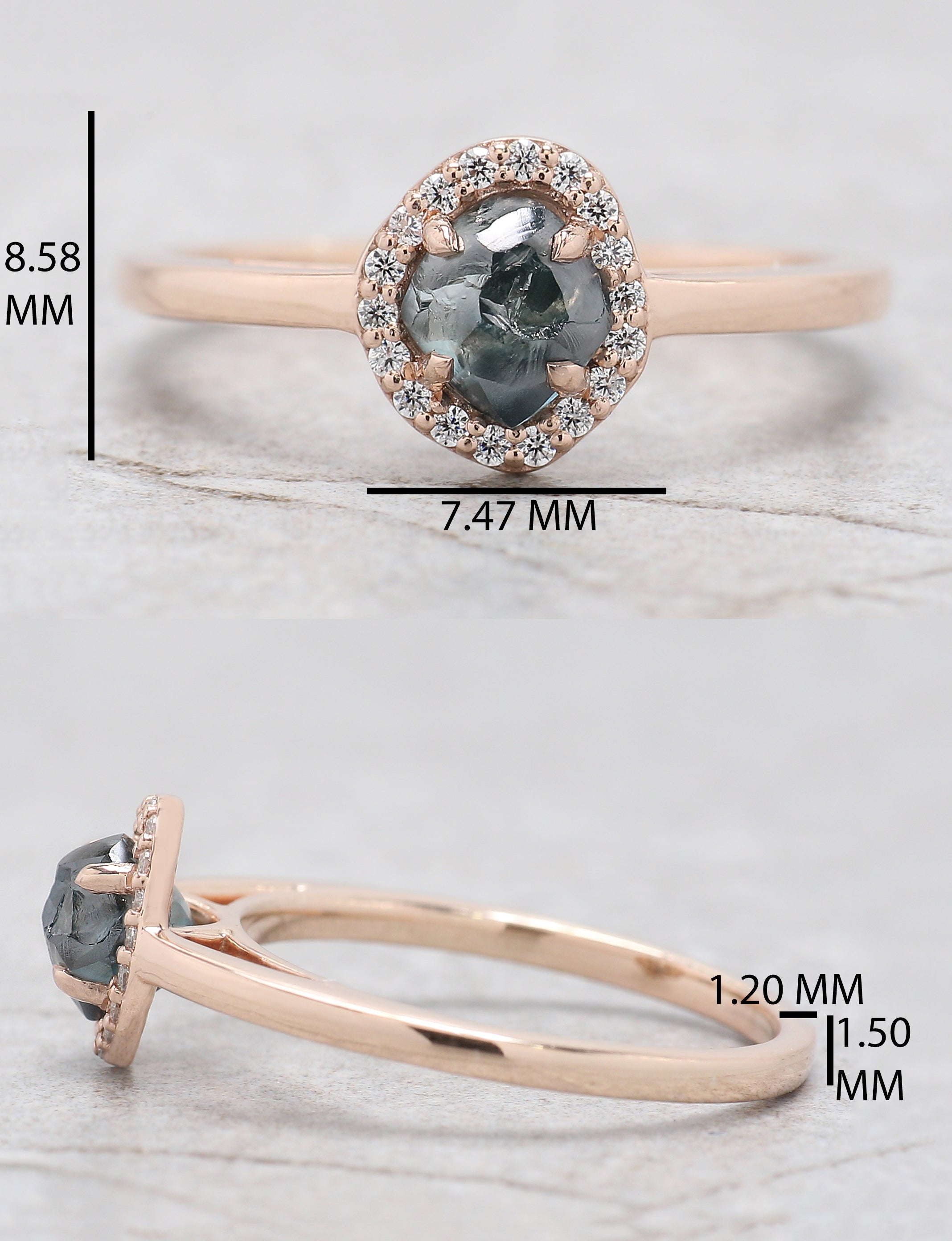 Rough Blue Color Diamond Ring 0.91 Ct 5.73 MM Crystal Rough Diamond Ring 14K Solid Rose Gold Silver Engagement Ring Gift For Her QL2239