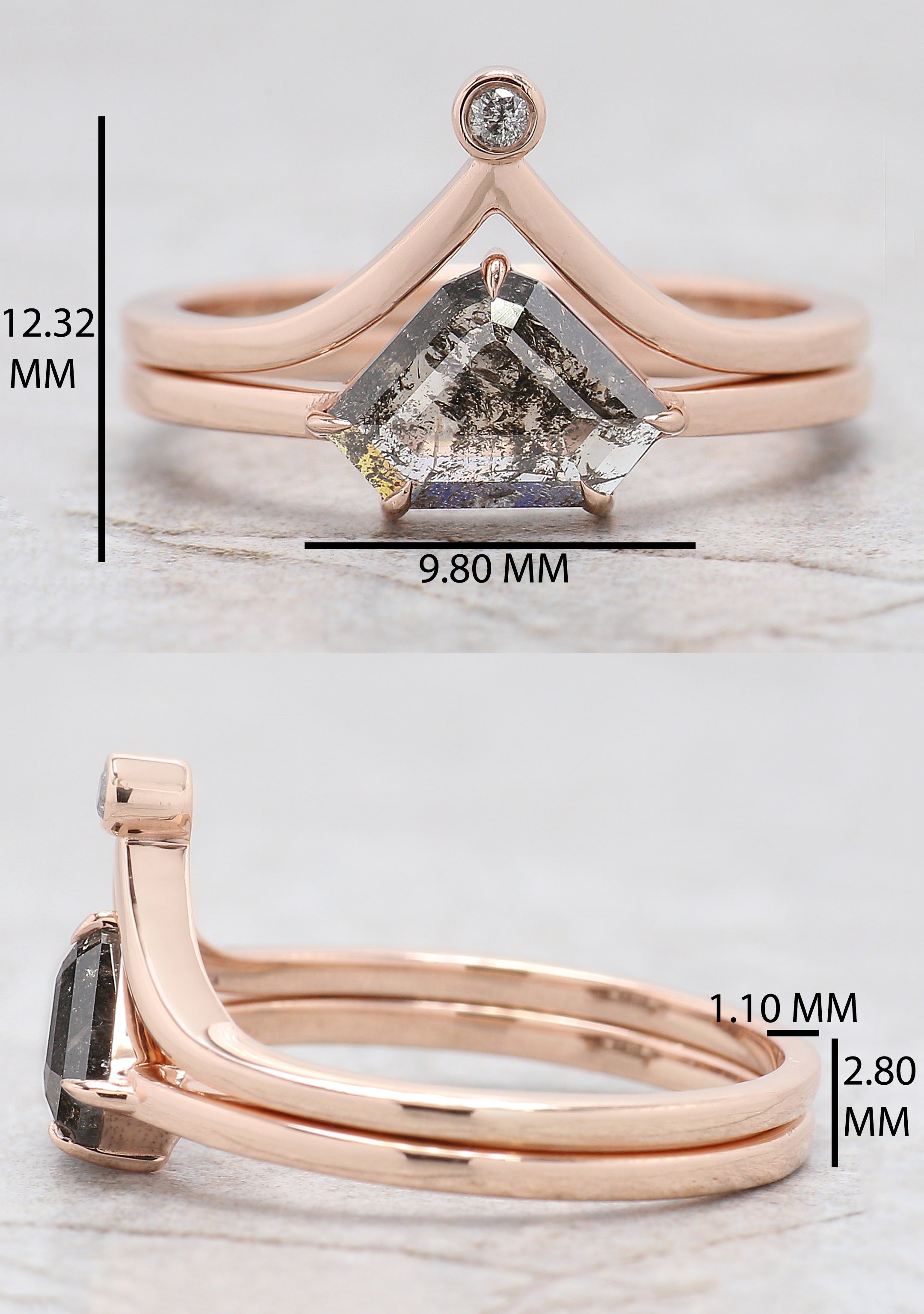 Shield Cut Salt And Pepper Diamond Ring 0.82 Ct 9.15 MM Shield Diamond Ring 14K Solid Rose Gold Silver Engagement Ring Gift For Her QN9450
