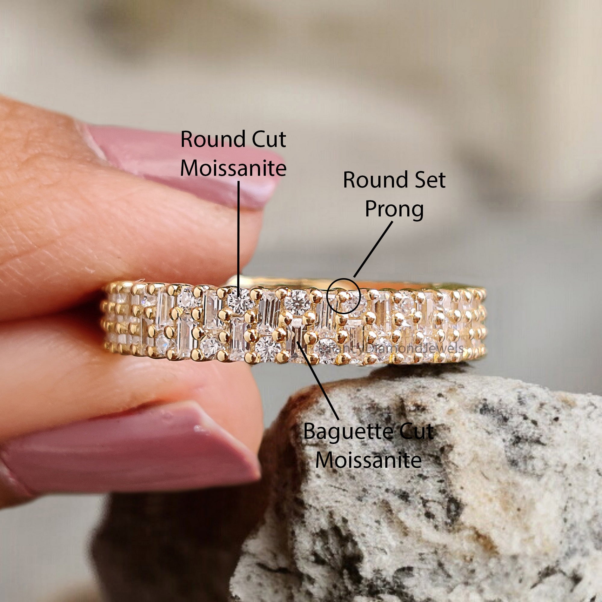 1.10 CT Baguette & Round Cut Moissanite Full Eternity Band Unique Wedding Band Anniversary Gift For Women Yellow Gold Stacking Band FD319
