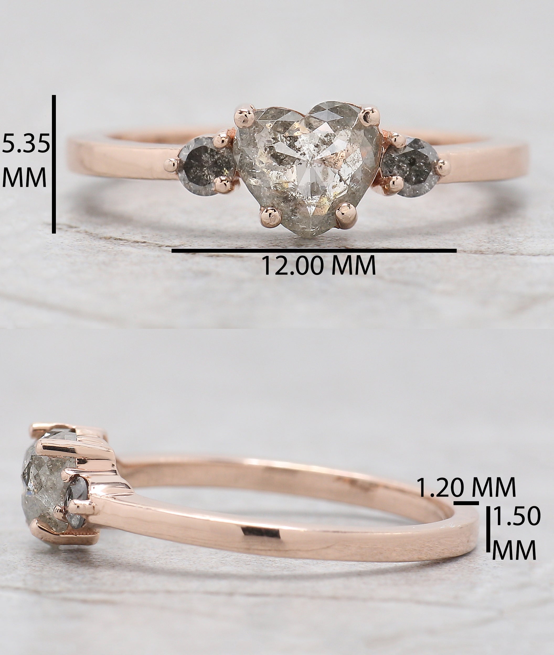 Heart Salt And Pepper Diamond Ring 0.69 Ct 5.60 MM Heart Shape Diamond Ring 14K Solid Rose Gold Silver Engagement Ring Gift For Her QL1624