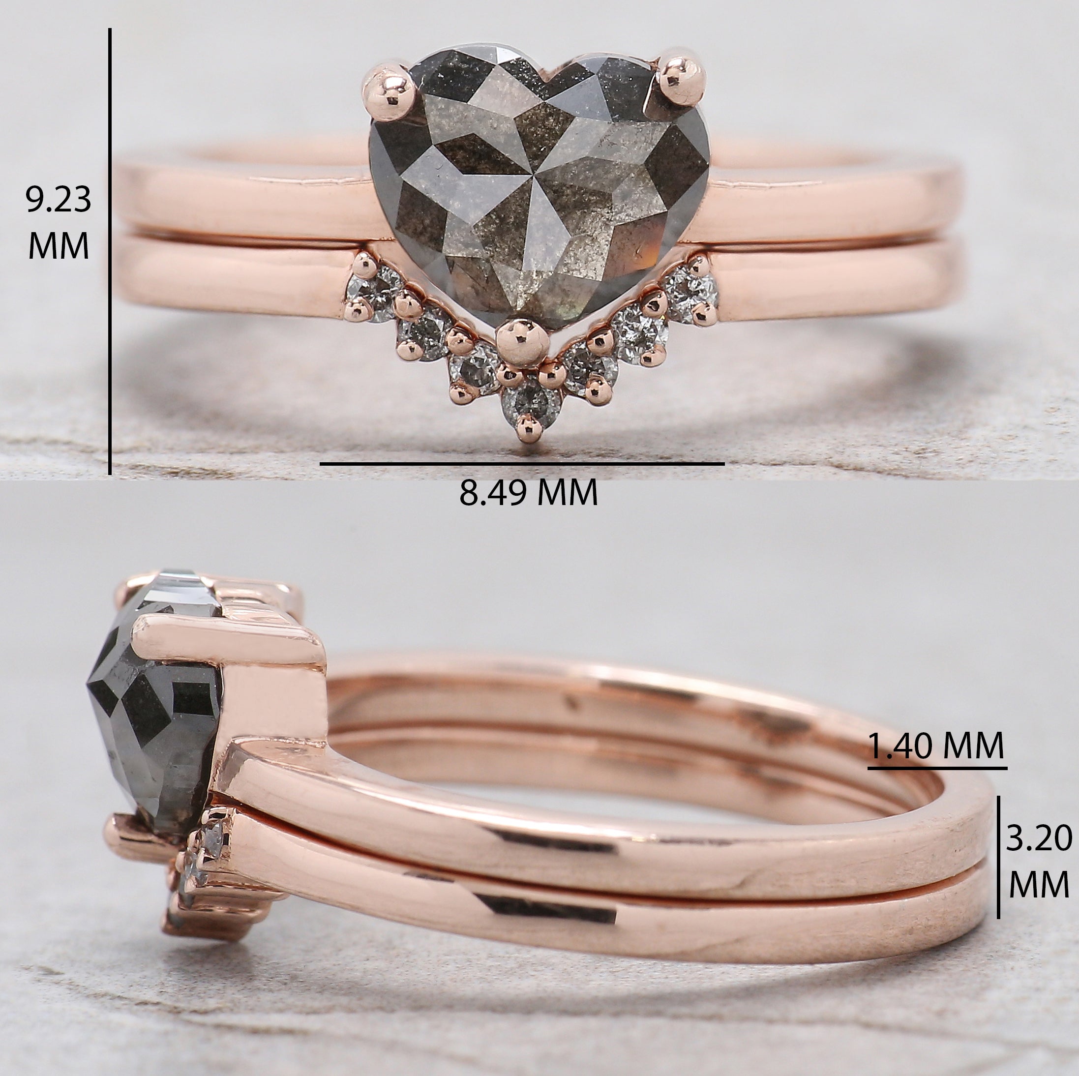 Heart Salt And Pepper Diamond Ring 1.45 Ct 6.46 MM Heart Shape Diamond Ring 14K Solid Rose Gold Silver Engagement Ring Gift For Her QL1943