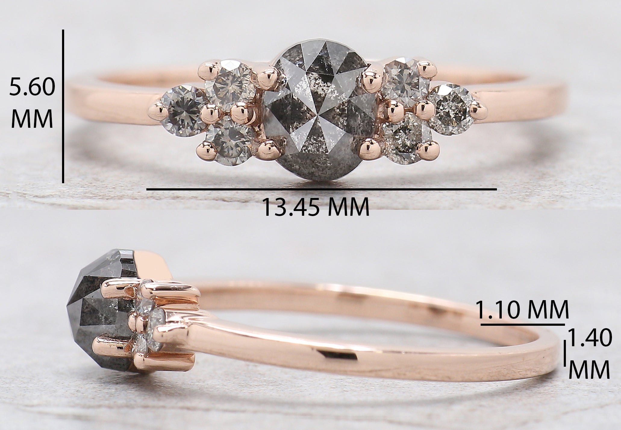 Oval Cut Salt And Pepper Diamond Ring 0.72 Ct 5.59 MM Oval Shape Diamond Ring 14K Solid Rose Gold Silver Engagement Ring Gift For Her KD1106