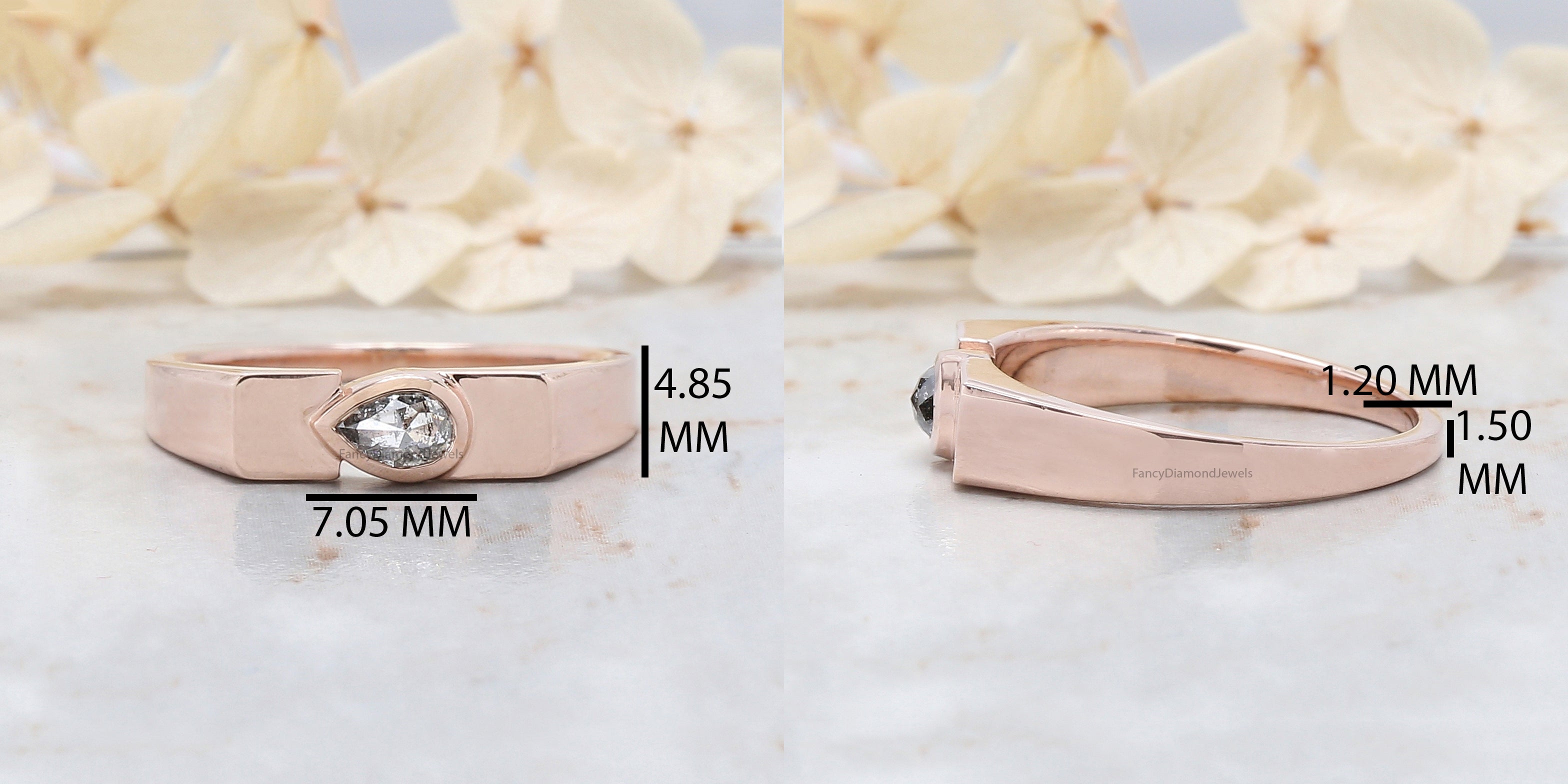 Pear Salt And Pepper Diamond Band, Salt And Pepper Pear Diamond Engagement Band, Pear Shape Diamond Band, Pear Cut Diamond Band, KD1186