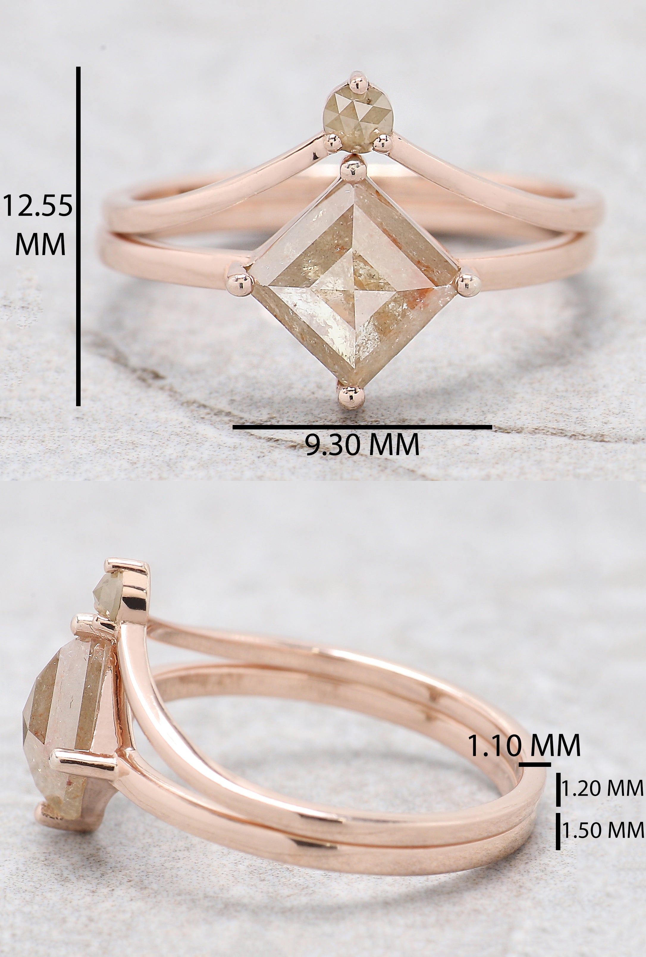 Kite Cut Grey Color Diamond Ring 1.51 Ct 8.55 MM Kite Shape Diamond Ring 14K Solid Rose Gold Silver Kite Engagement Ring Gift For Her QL9612