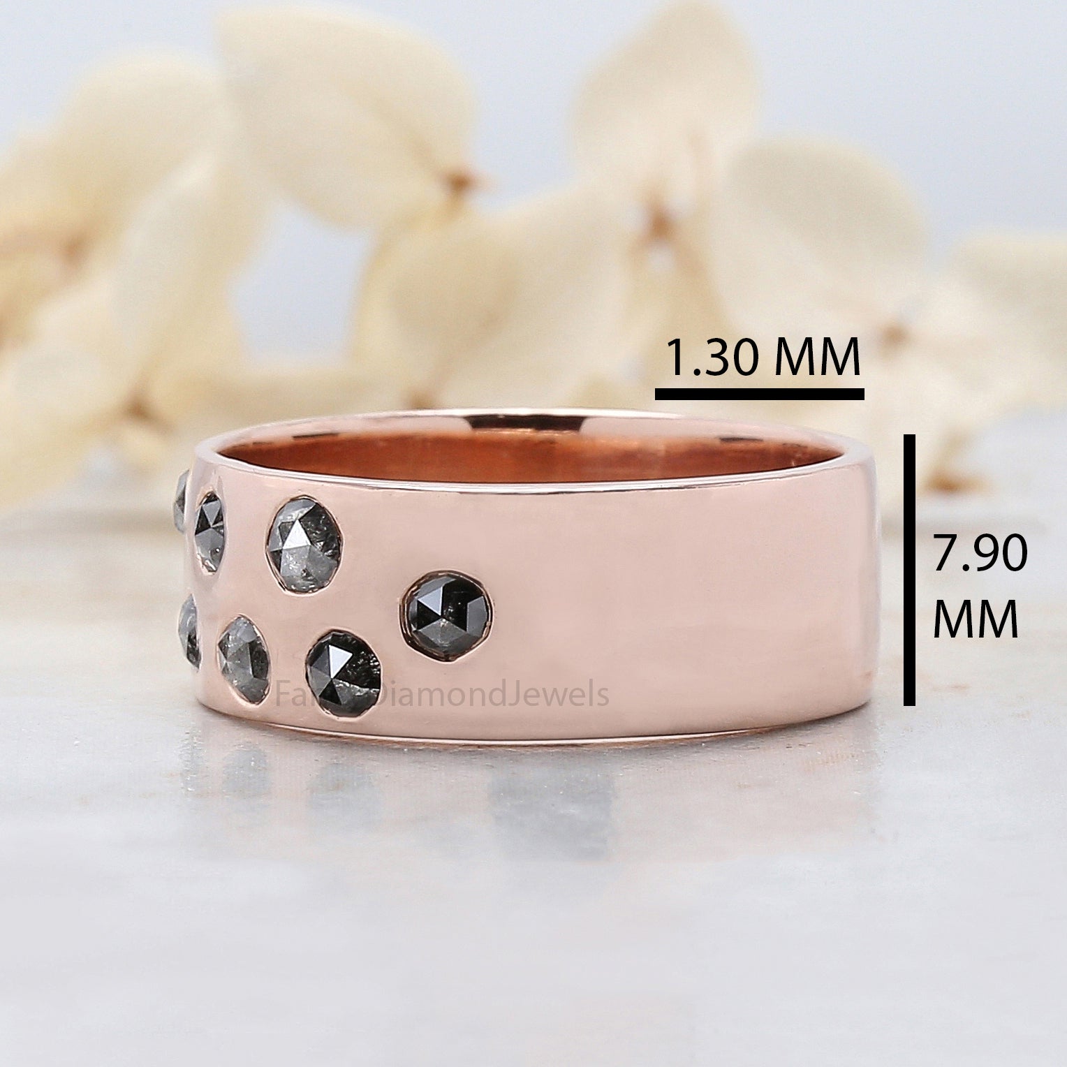 Round Rose Cut Salt And Pepper Diamond Band, Salt And Pepper Rose Cut Diamond Engagement Band, Rose Cut Diamond Band, Round Band KDL1552