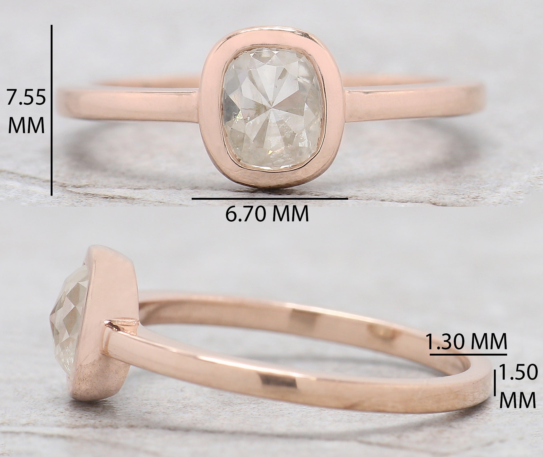 Cushion Cut Grey Color Diamond Ring 0.94 Ct 5.90 MM Cushion Diamond Ring 14K Solid Rose Gold Silver Engagement Ring Gift For Her QL5089