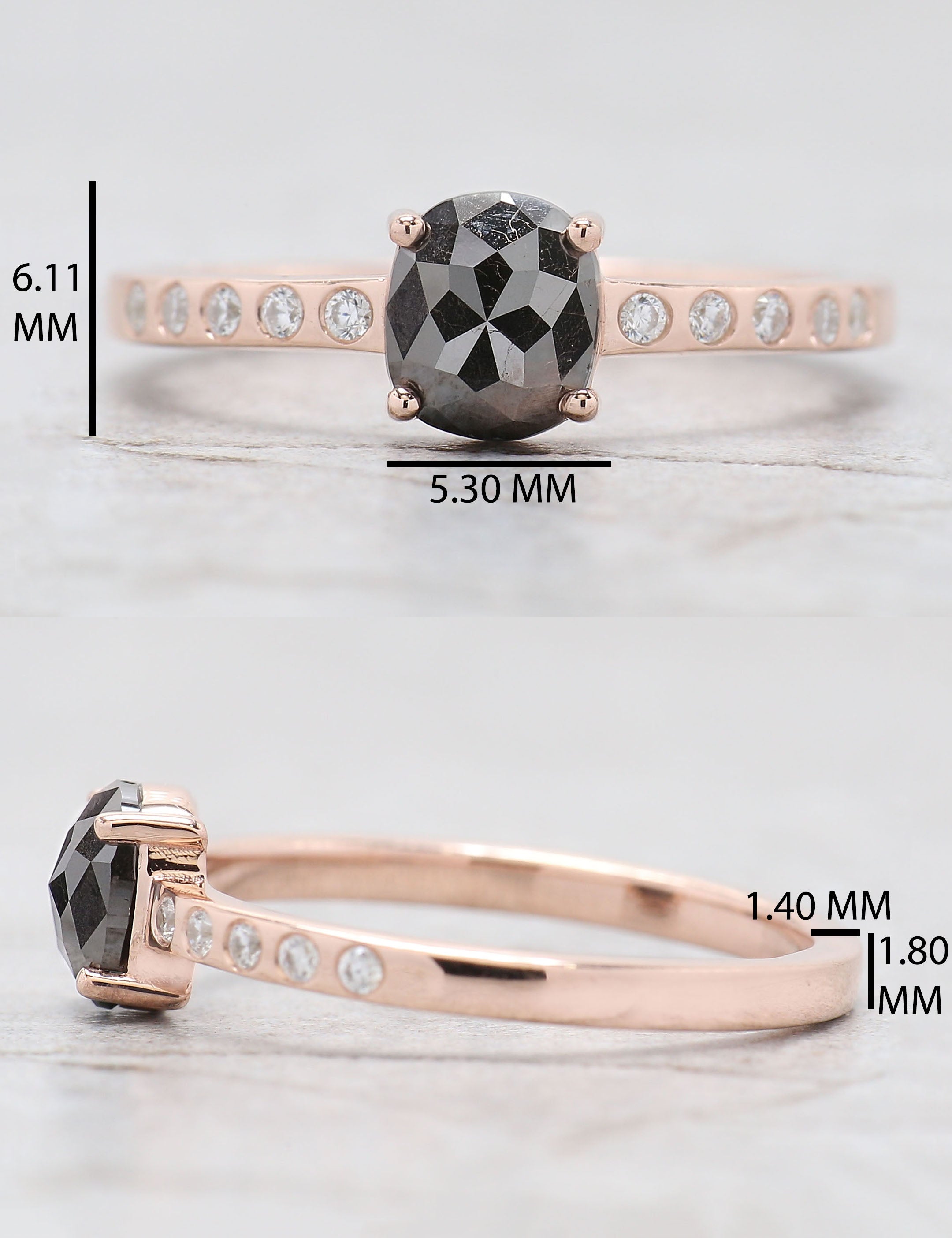 0.78 Ct Natural Oval Salt And Pepper Diamond Ring 5.94 MM Oval Cut Diamond Ring 14K Solid Rose Gold Silver Engagement Ring Oval Ring QK2517
