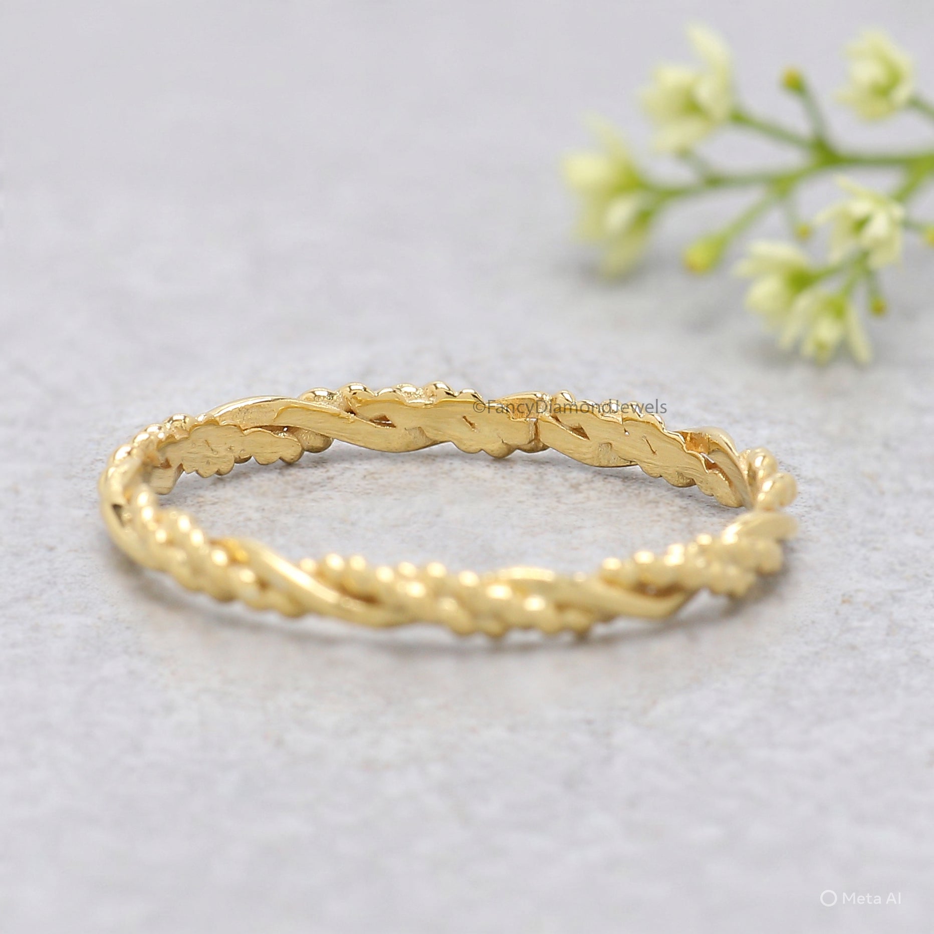 Twisted Style braided Handmade Filled Stackable Band Yellow Gold Unique Wedding Band Minimal Dainty Stacking Band Gift For Her FD542