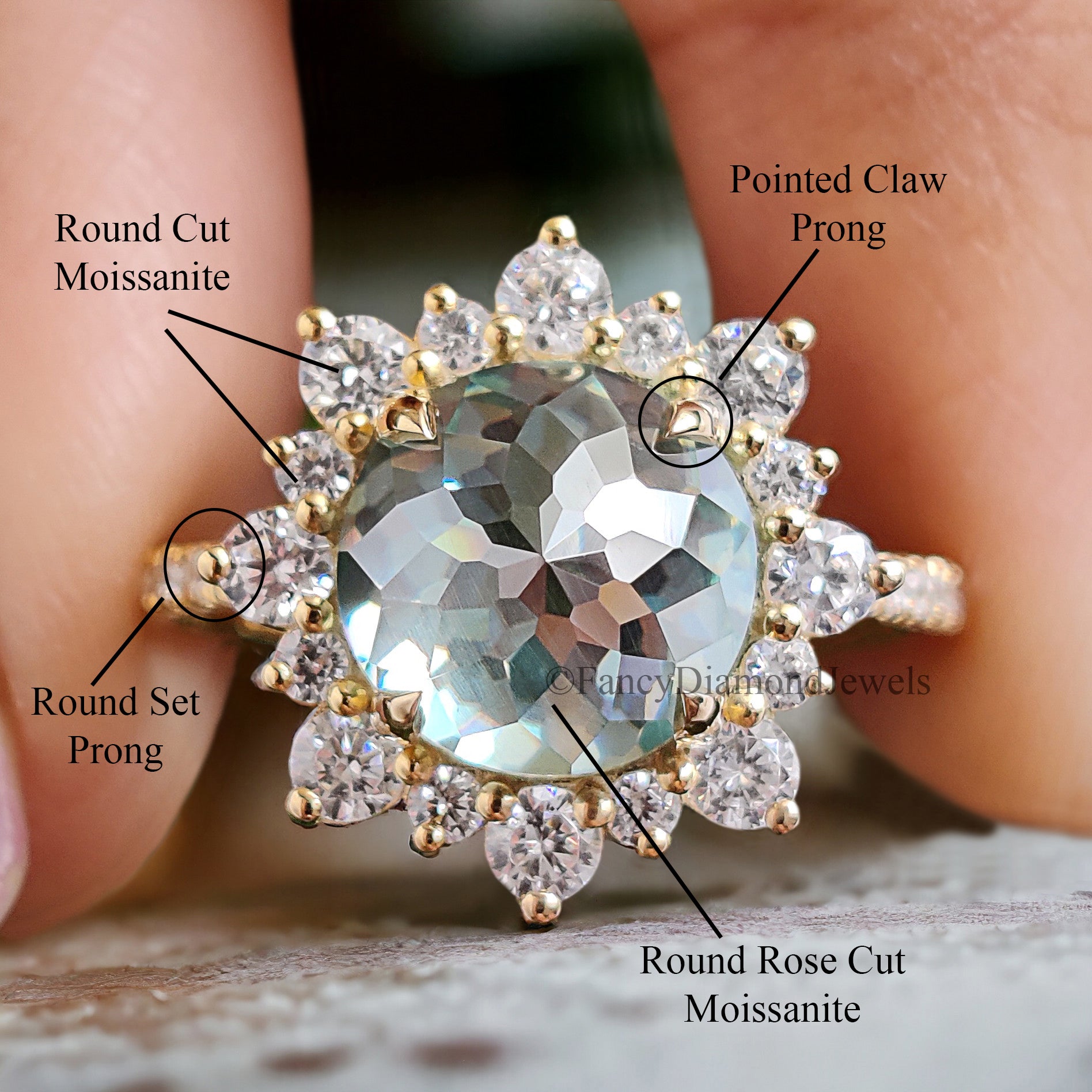 Antique 2.70 CT Round Rose Cut Blue Moissanite Engagement Ring Cluster Wedding Ring Anniversary Gift Promise Ring Unique Ring FD256
