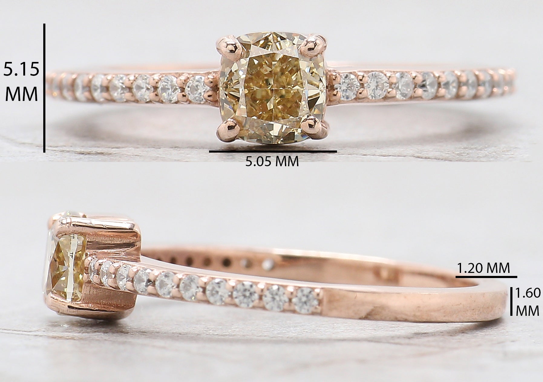 Cushion Yellow Color Diamond Ring 0.71 Ct 4.90 MM Cushion Shape Diamond Ring 14K Solid Rose Gold Silver Engagement Ring Gift For Her QL5778