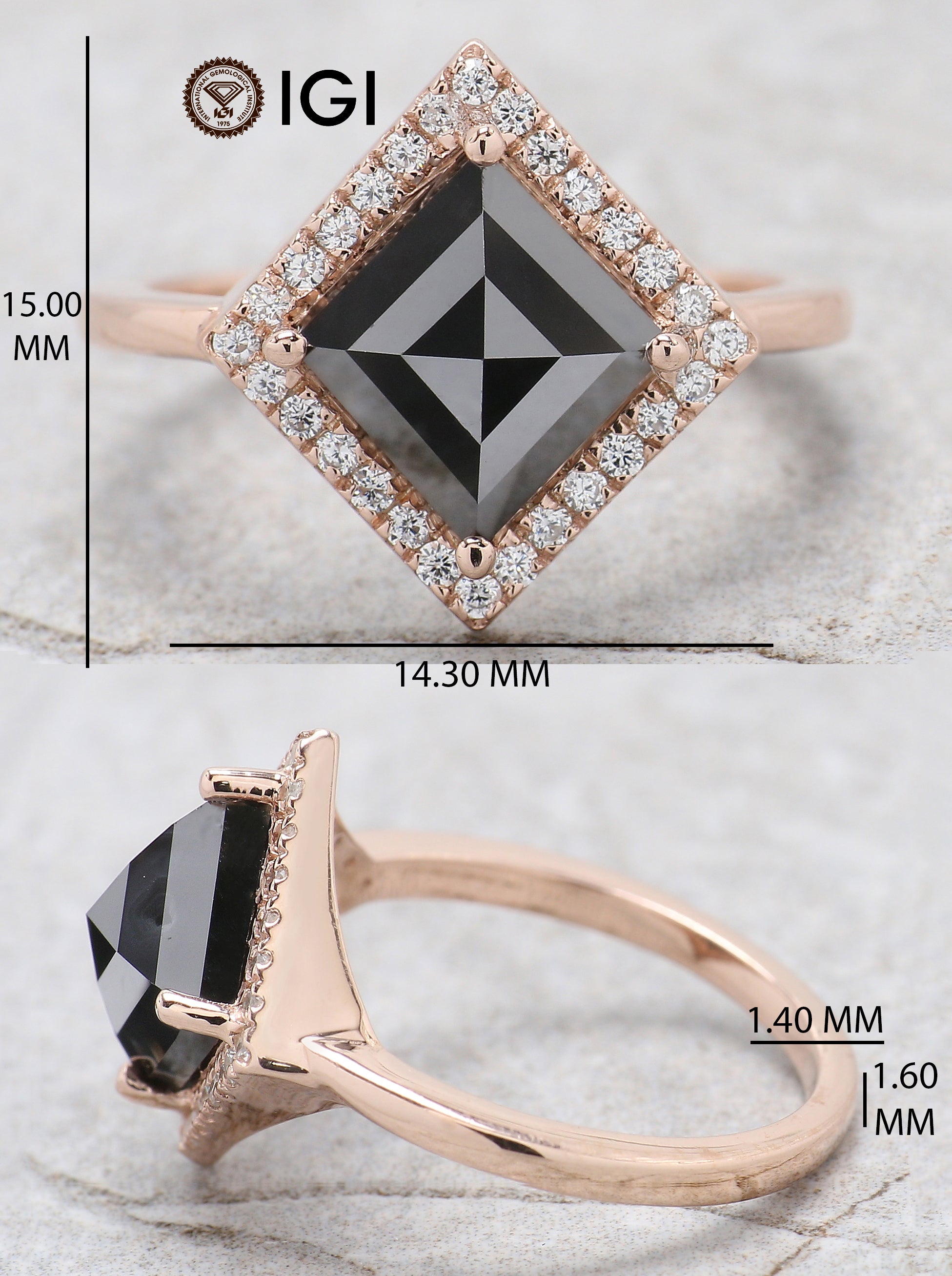 IGI Certified Kite Black Color Diamond Ring 3.07 Ct 7.50 MM Princess Diamond Ring 14K Solid Rose Gold Engagement Ring Gift For Her QL8662