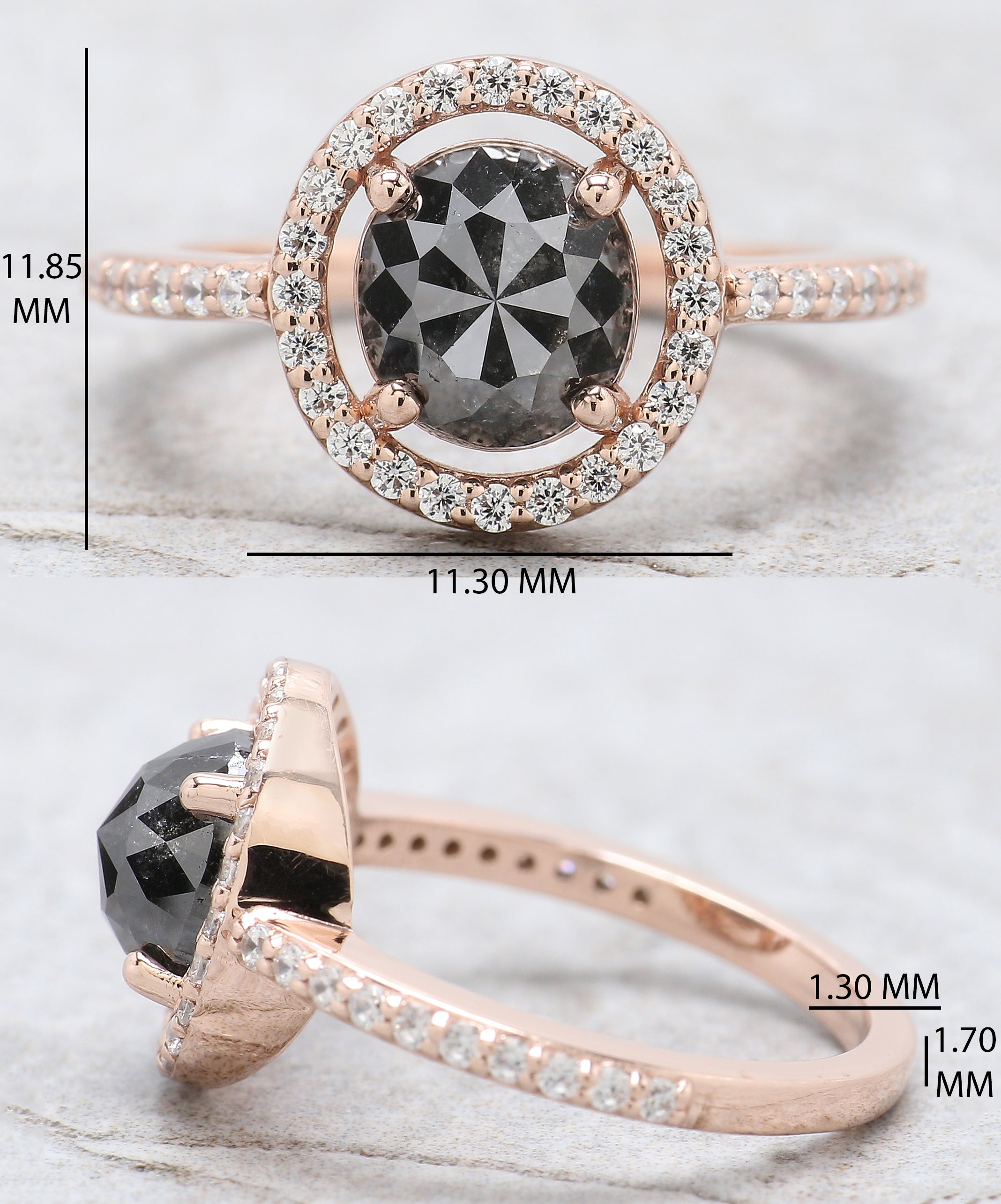 Oval Shape Black Color Diamond Ring 1.88 Ct 7.60 MM Oval Cut Diamond Ring 14K Solid Rose Gold Silver Engagement Ring Gift For Her QK1713